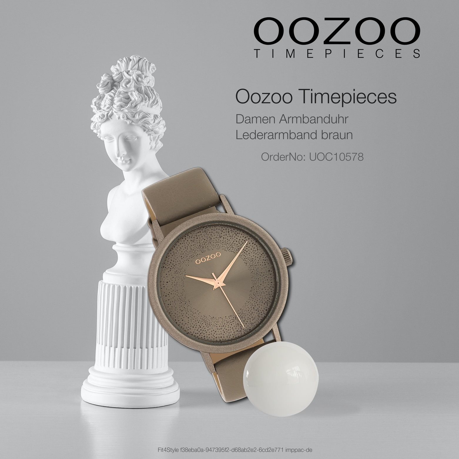 braun OOZOO Damen 42mm) (ca. rund, Fashion-Style Oozoo Armbanduhr Damenuhr Analog, Lederarmband, groß Quarzuhr