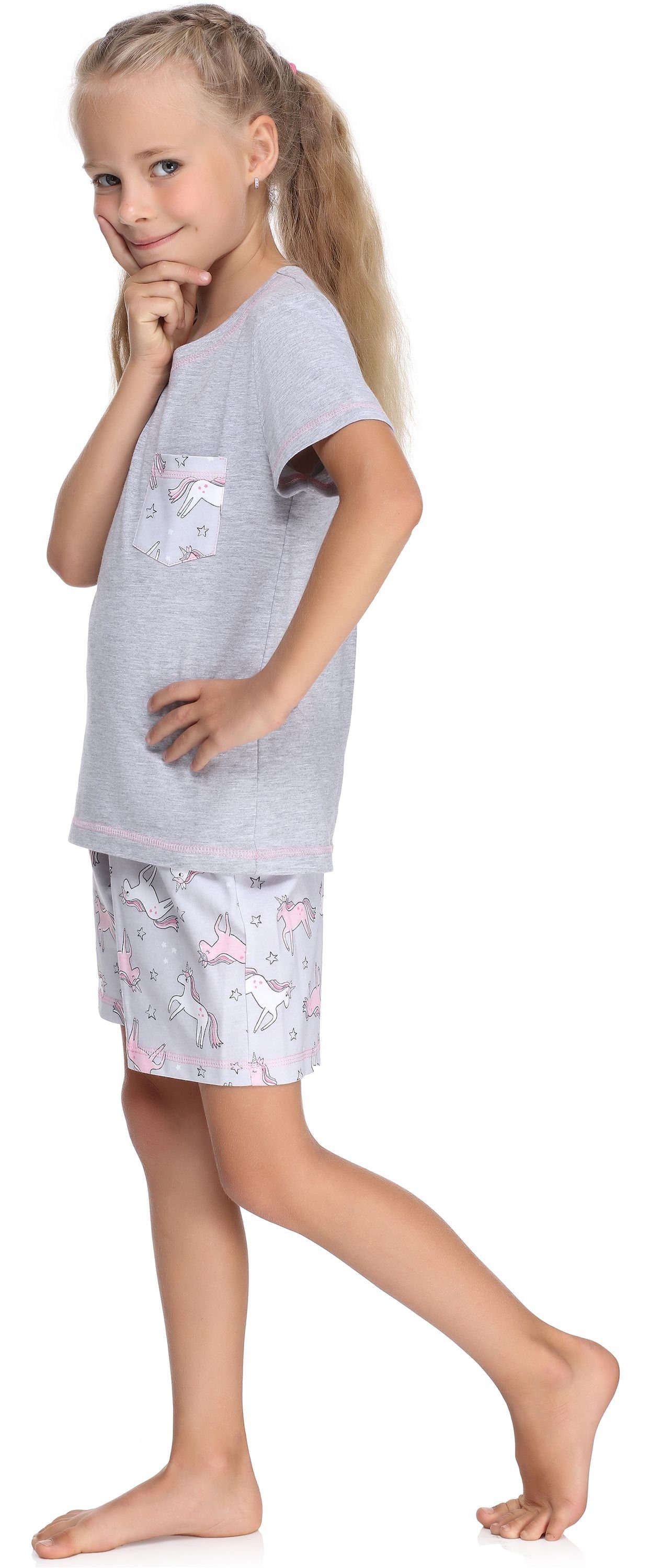 Merry Style Schlafanzug Mädchen Schlafanzüge aus Set Kurz Melange/Einhorn Baumwolle Pyjama MS10-292