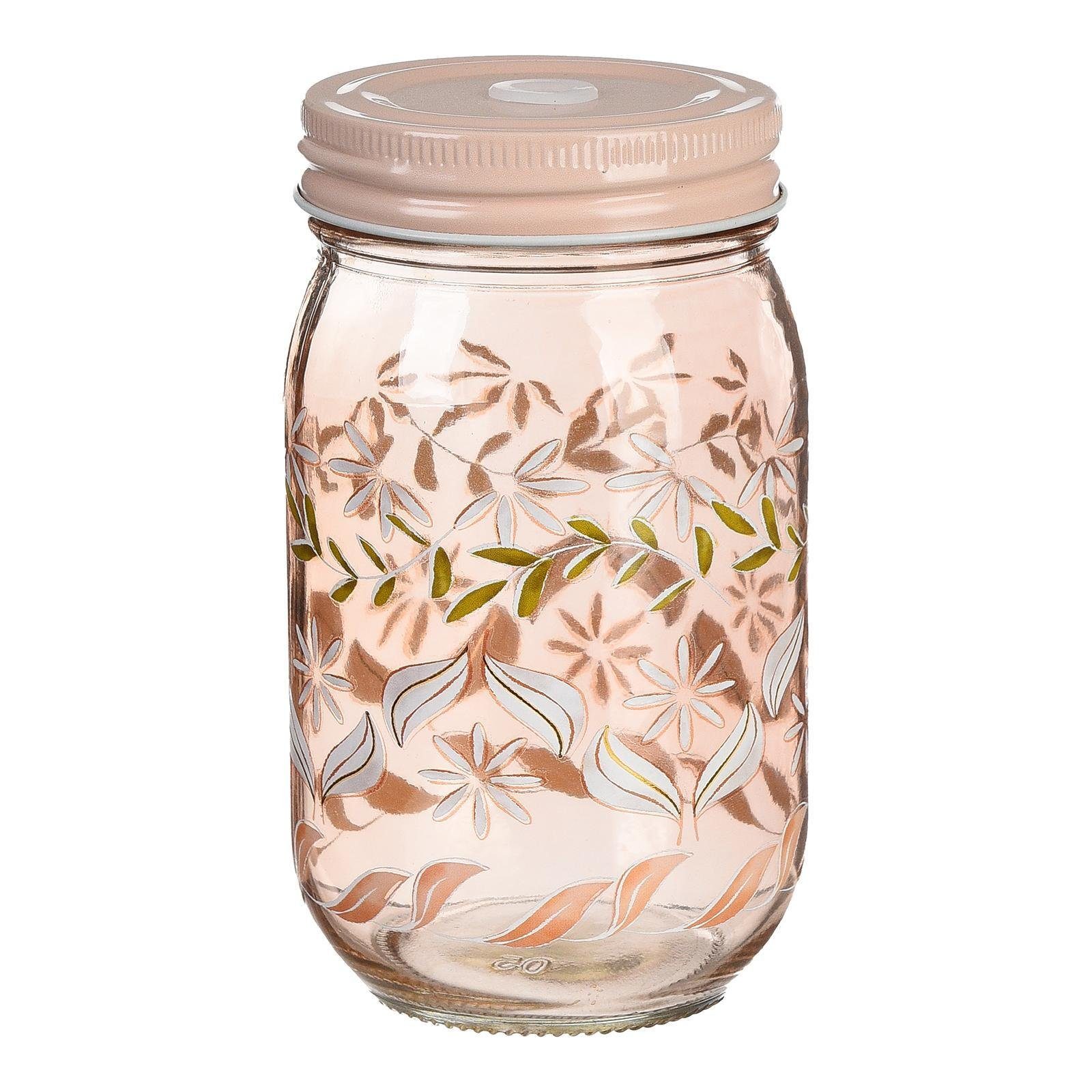 Depot Trinkflasche Trinkglas Romantic Tiles, aus Glas, Metall, Ø 8  Zentimeter, H 13 Zentimeter, D 8 Zentimeter, H 13 Zentimeter