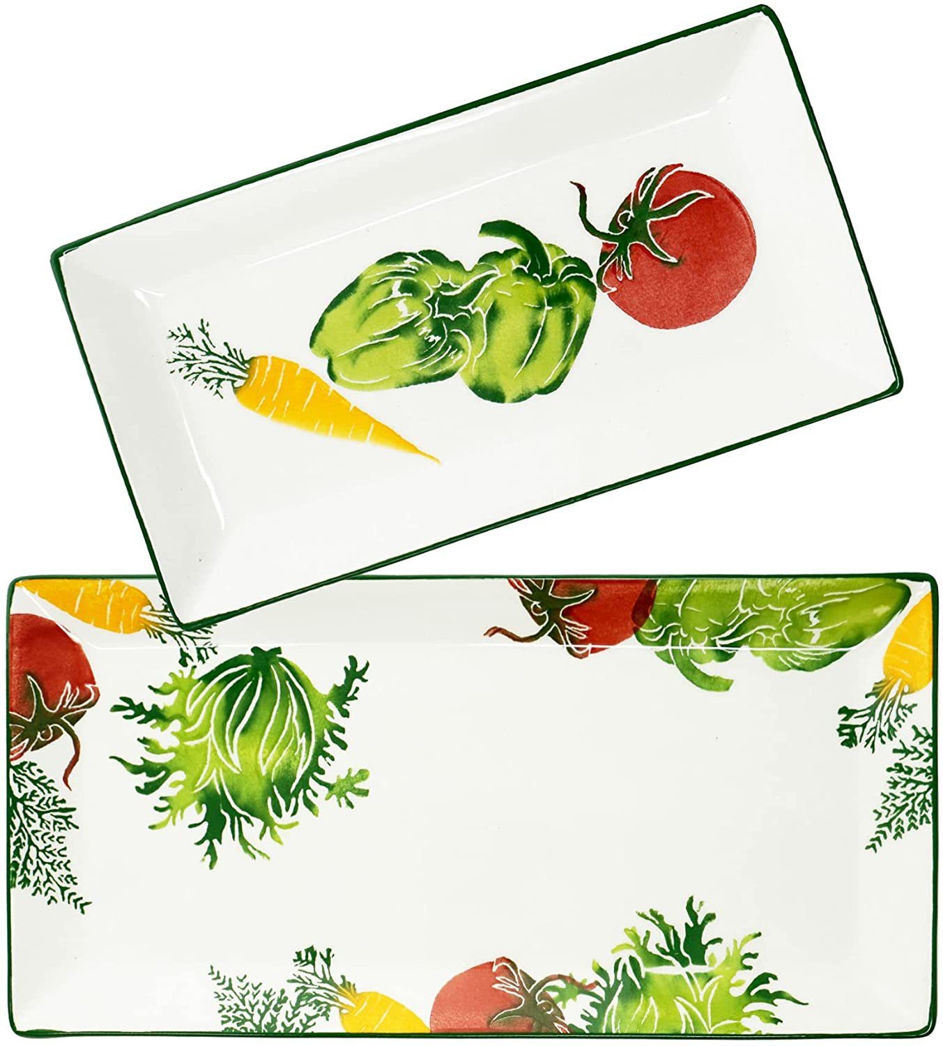 Lashuma Servierteller, Keramik, (Set, 2-tlg., 2er Set), 1x Kuchenteller eckig 28,5x15, 1x Servierplatte 38x18,5 cm Gemüse | Servierplatten