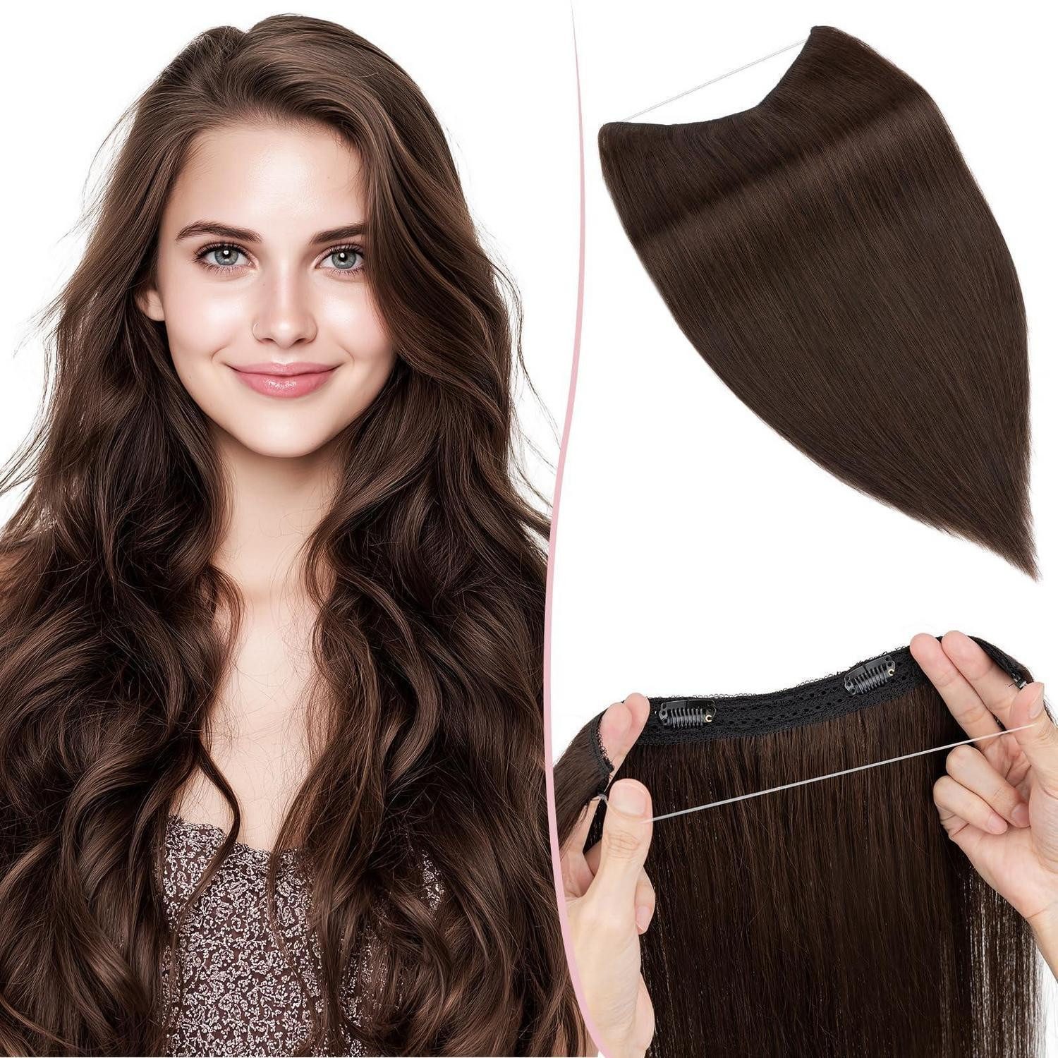 LuxusKollektion Echthaar-Extension Extensions Echthaar Remy Haarteil Draht 40 cm - 65g Dunkelbraun#2