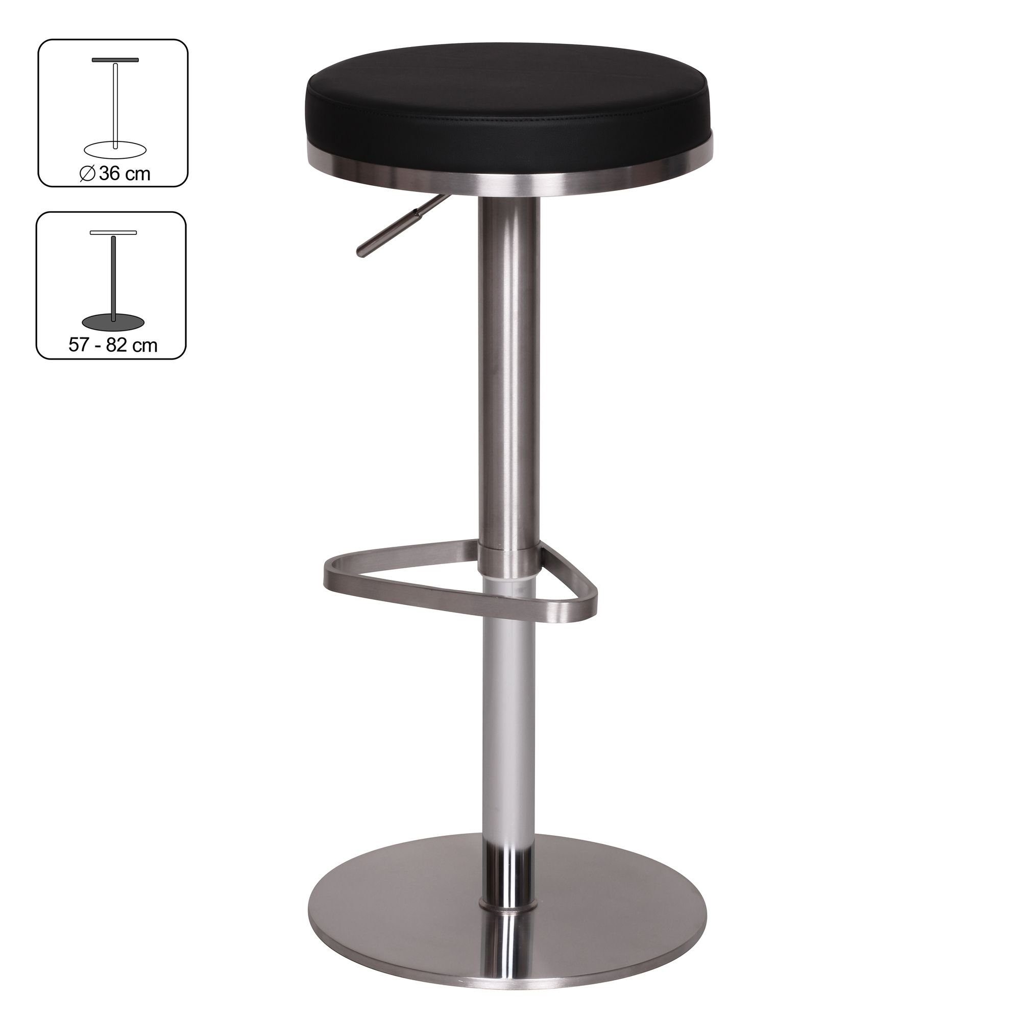 Wohnling Barhocker Barhocker WL1.293 Schwarz Edelstahl verstellbare Sitzhöhe 360° drehbar