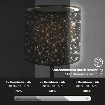 Briloner Leuchten LED Tischleuchte 7443-015, Spritzwasserschutz, Sterneneffekt, dimmbar, Touch, USB-Aufladung, Akku, Stoffschirm, LED fest verbaut, Warmweiß, Tischlampe kabellos, 30x15cm, Schwarz, 3W, Schlafzimmer, Wohnzimmer