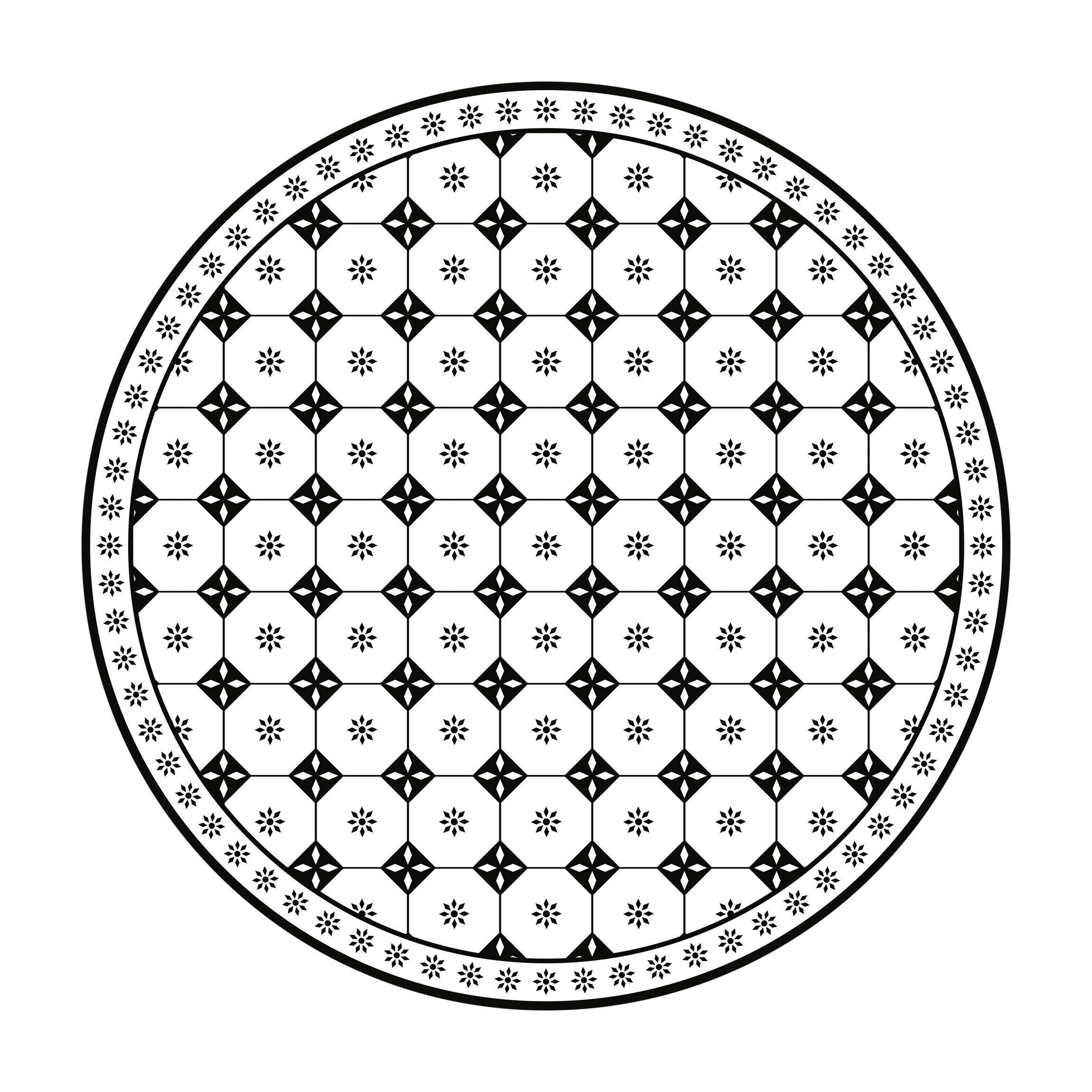 Bilderdepot24 Teppich Vinyl Wohnzimmer Schlafzimmer Flur Küche Fliesen Landhaus, rund - schwarz weiß glatt, nass wischbar (Küche, Tierhaare) - Saugroboter & Bodenheizung geeignet