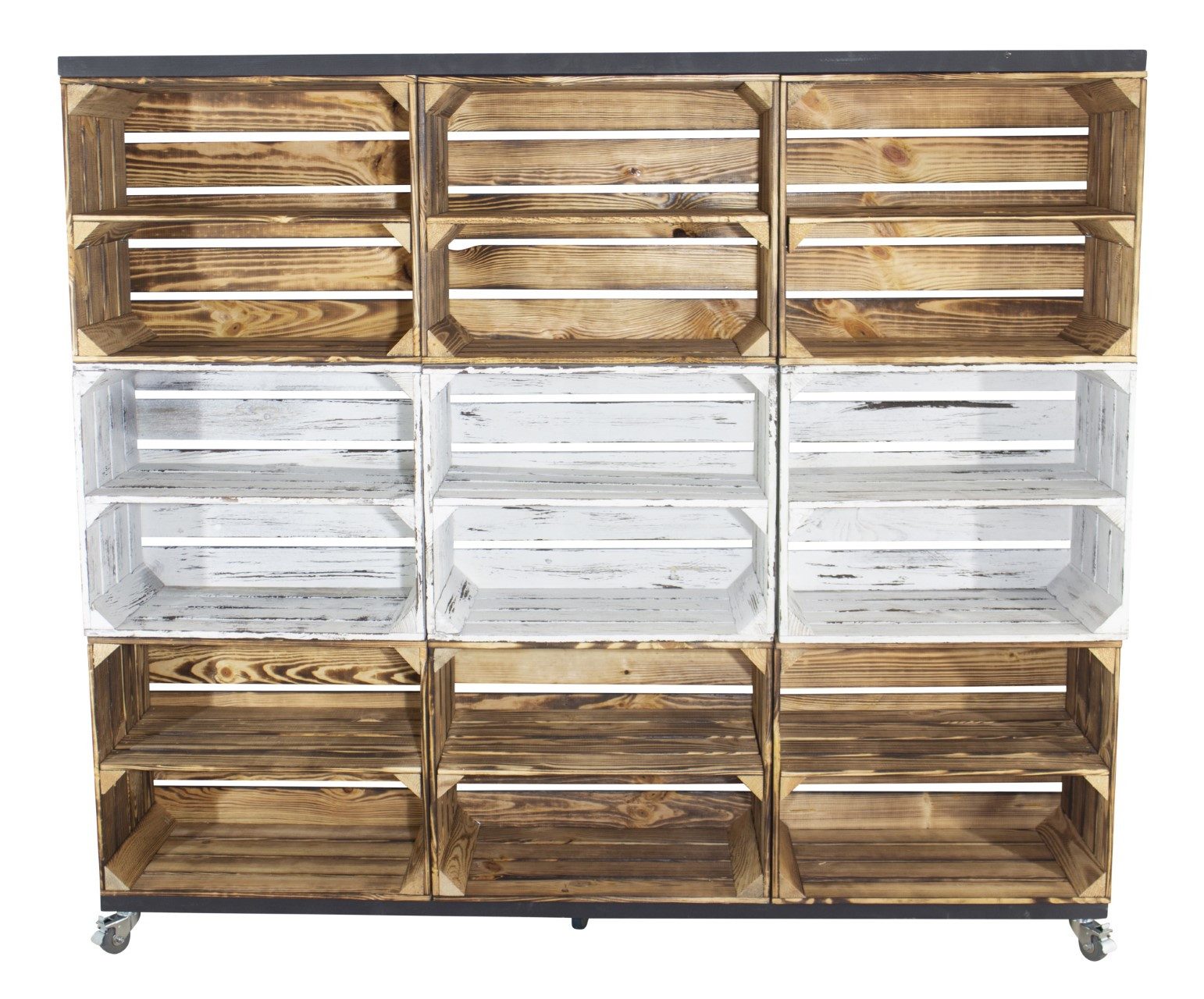 Kistenkolli Altes Land Allzweckkiste 9 (6 geflammt 3 shabby weiß) mit 2 Rollen, 133x150x30 (Spar-Set, 1er Set)