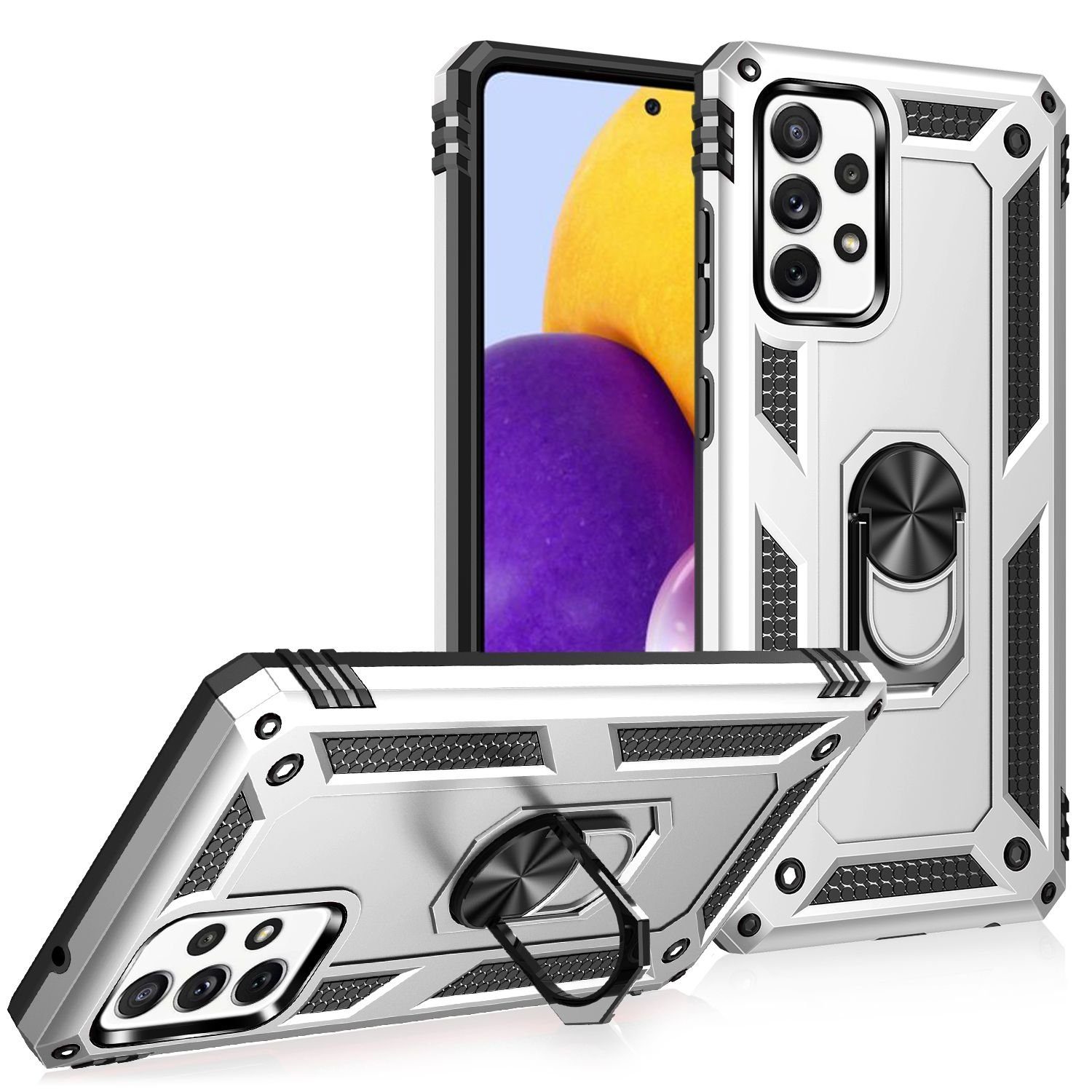 Nalia Smartphone-Hülle Samsung Galaxy A72, Outdoor Military Style Hülle mit Ring / Extrem Schützend / Panzer Case