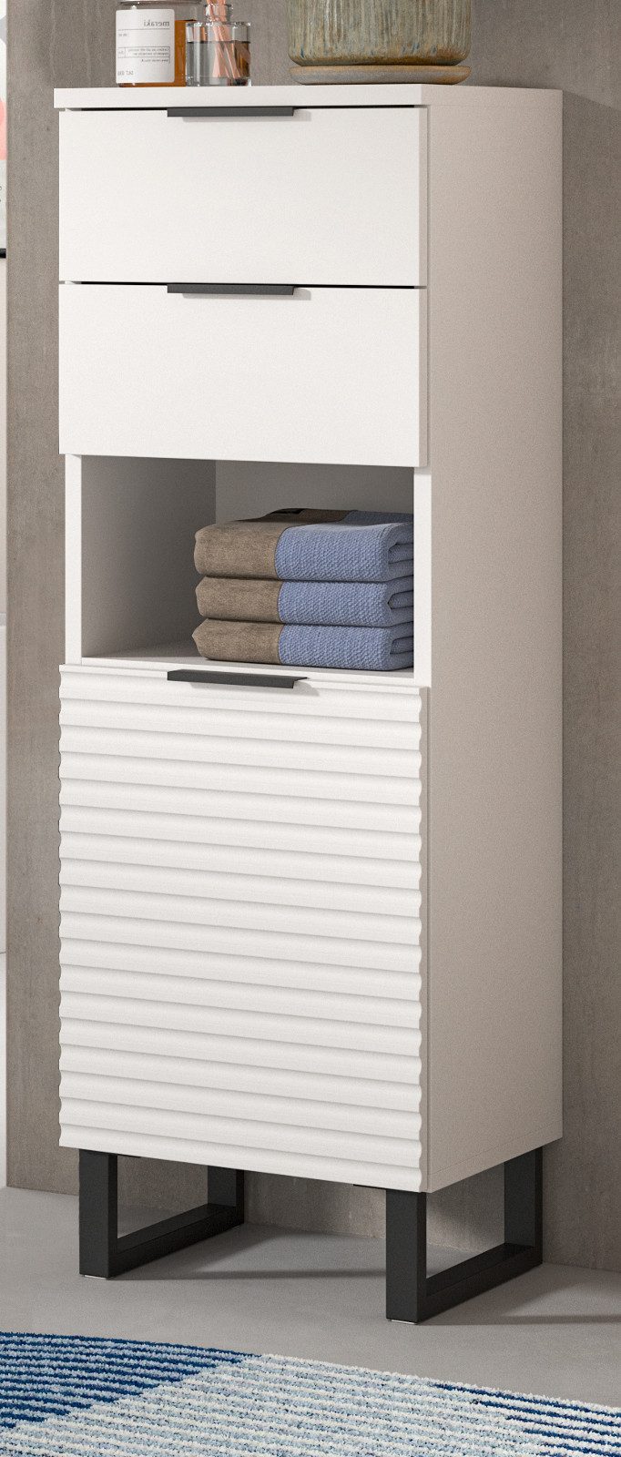 Inn.Furn Badkommode Roove (Badschrank in weiß, 35 x 110 cm, 2 Schubkästen), Soft-Close-Funktion