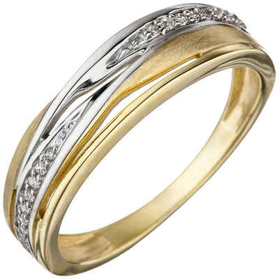 Schmuck Krone Fingerring Ring mit Zirkonia, 333 Gold bicolor mattiert, Gold 333