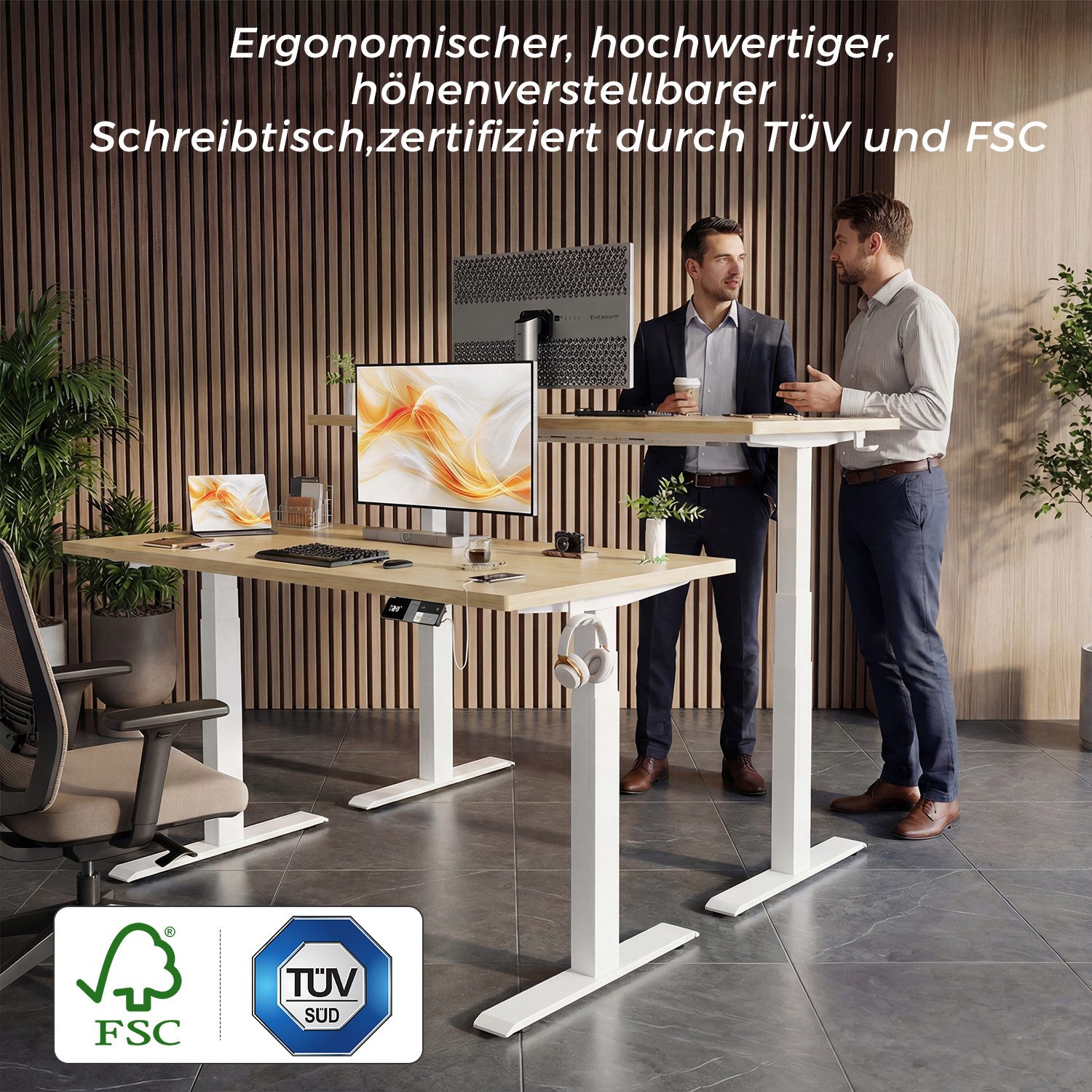 HOMALL Schreibtisch Höhenverstellbarer Elektrisch mit 25mm starker einteiliger Tischplatte (25 mm dicke, nahtlose, monolithische Tischplatten Keine gespleilten Platten Vielseitig und hochwertig Erinnerung bei langerem Stehen)