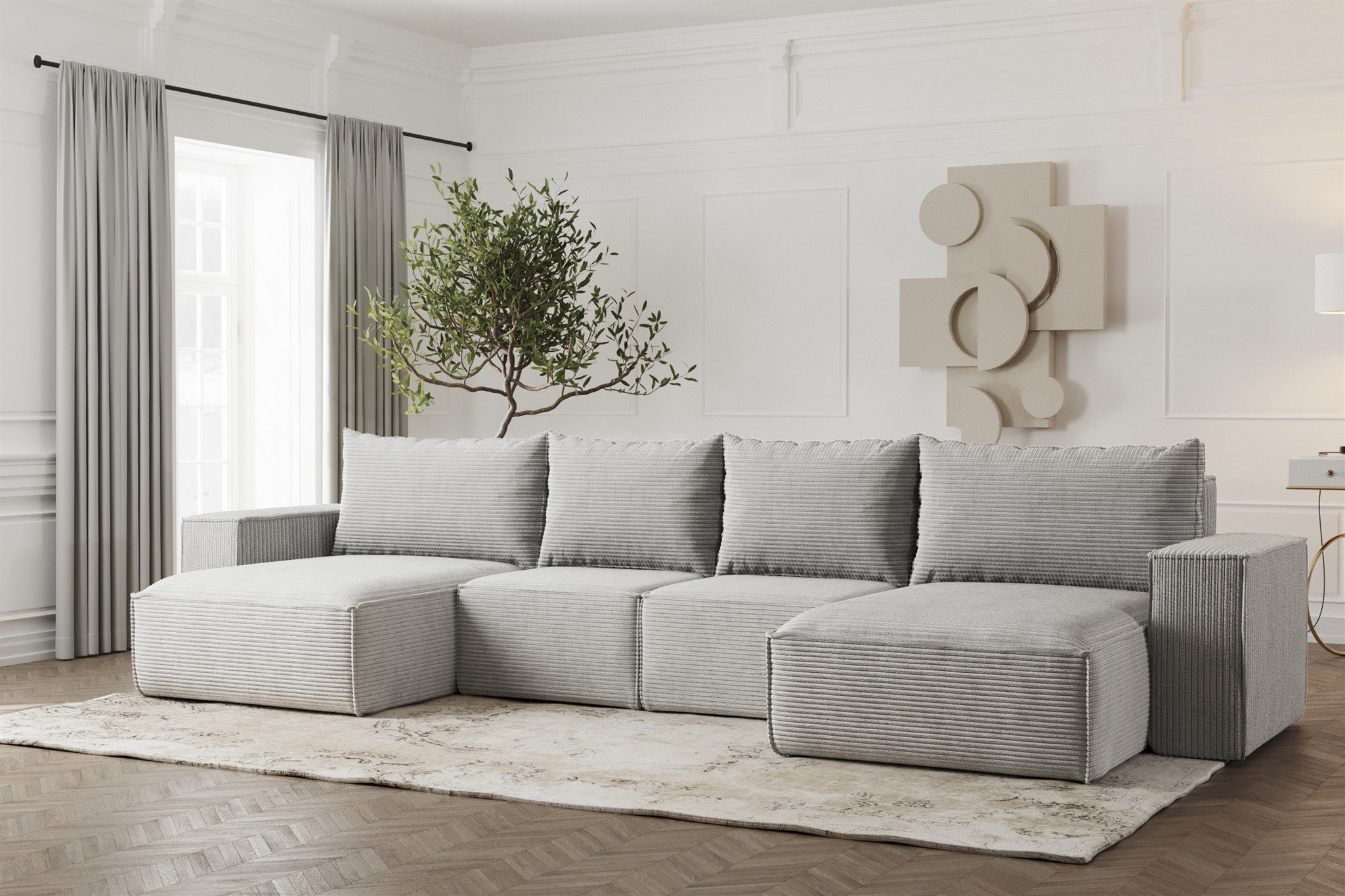 Fun Möbel Wohnlandschaft Sofa U-Form ESTELLE, Rücken echt bezogen