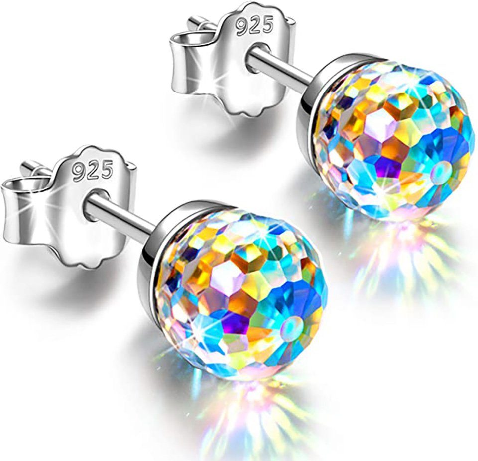 zggzerg Paar Ohrstecker zggzerg Ohrringe Weihnachtsgeschenke für Frauen, Fantastische Welt Ohrstecker für mädchen, 925 Sterling Silber, 6-8mm Kristalle von Österreich, Geburtstagsgeschenke für Mutter sie Freundin Aurore Boreale