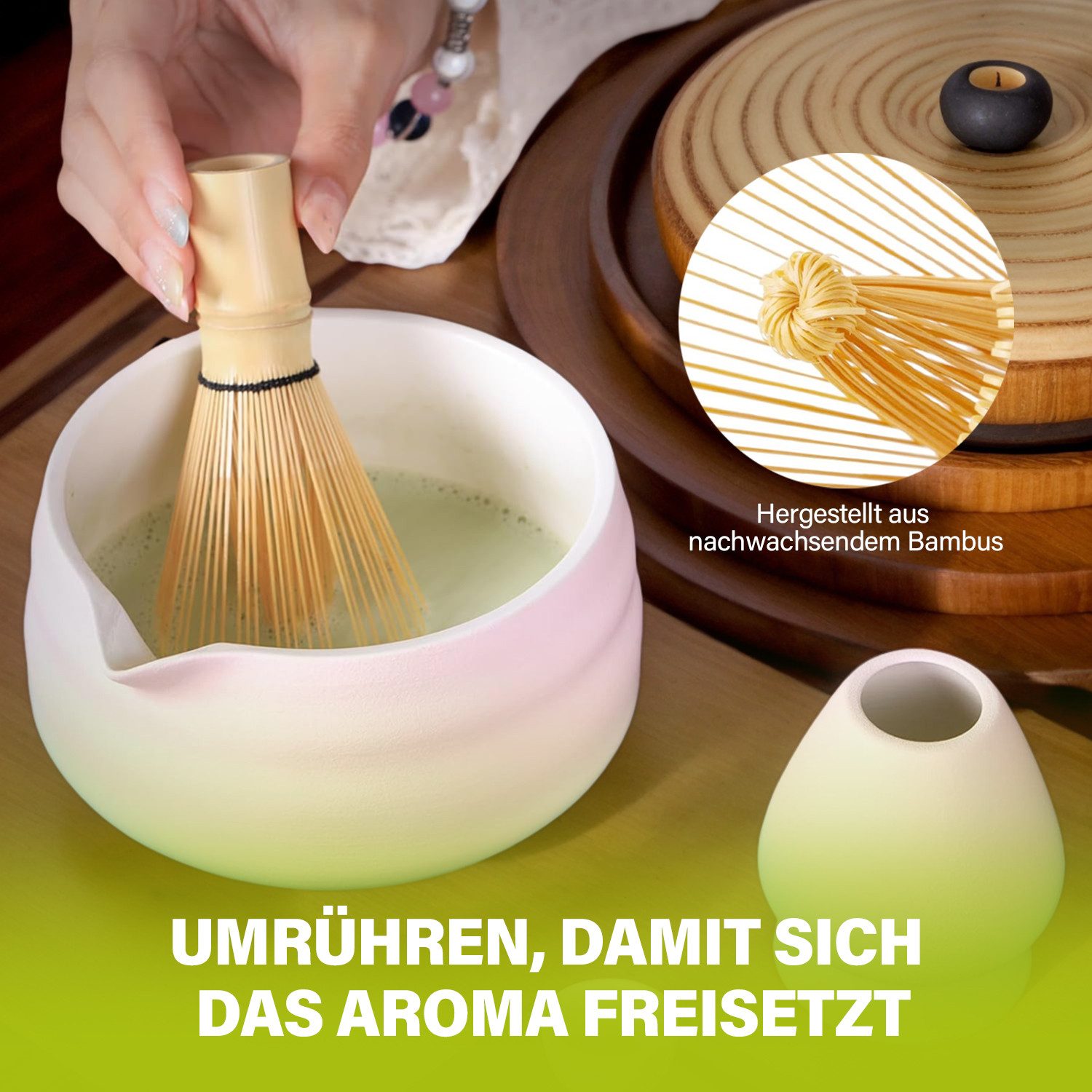 AKKEE Teeservice 8 Stück Matcha Tee Set mit Matcha Besen Edelstahlsieb Schal, Matcha-Zubereitungsset