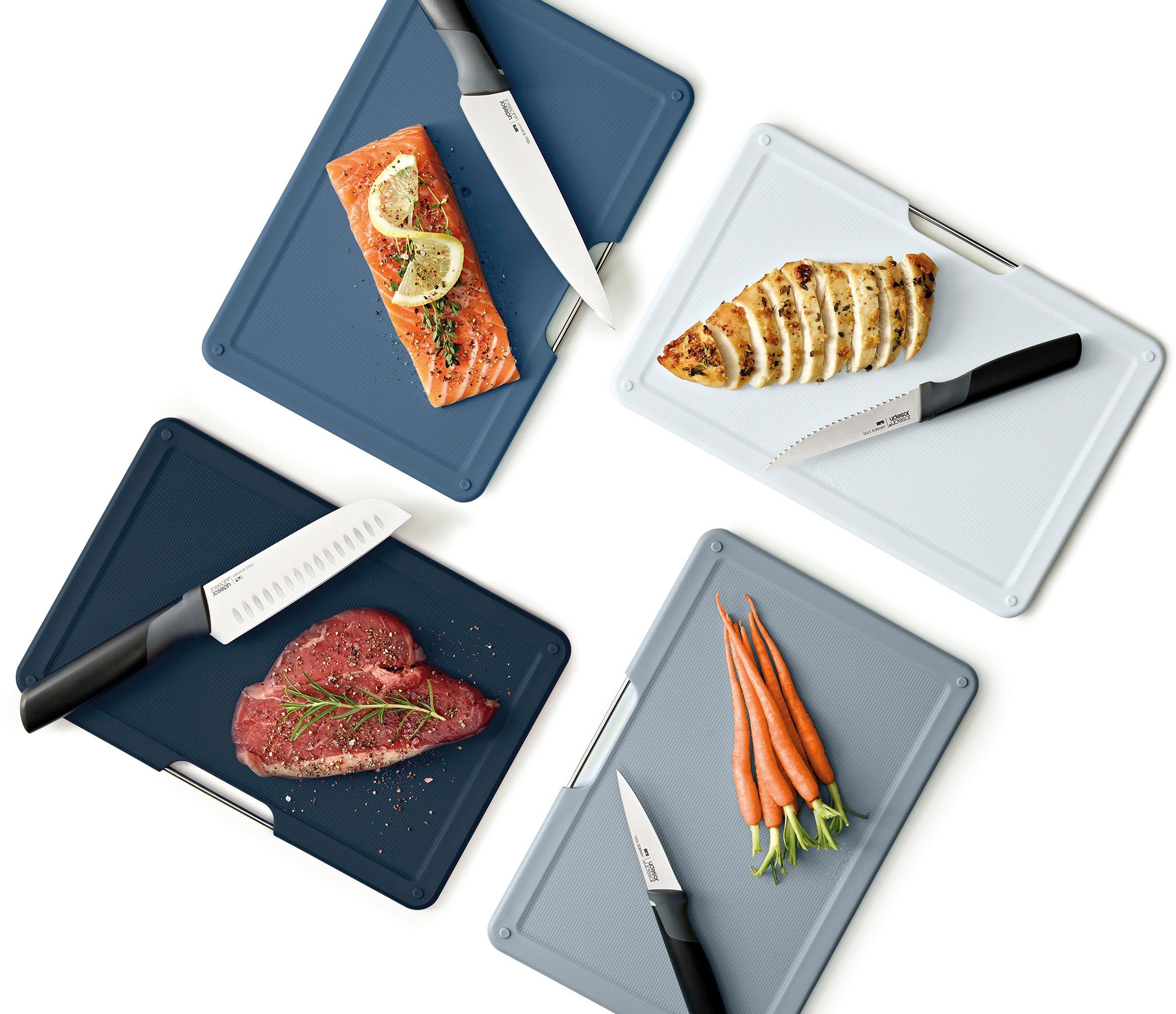 Joseph Joseph Schneidebrett Folio™ Plus, Polypropylen, (Set, 9-St), japanische Edelstahlklingen