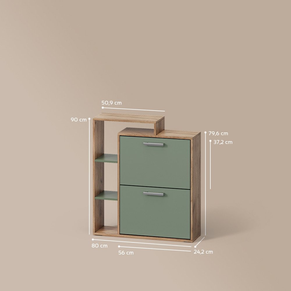 Livinity® Schuhkipper Ortello, Goldkraft Eiche/Grün/Grün, 80 x 90 cm (1 St)