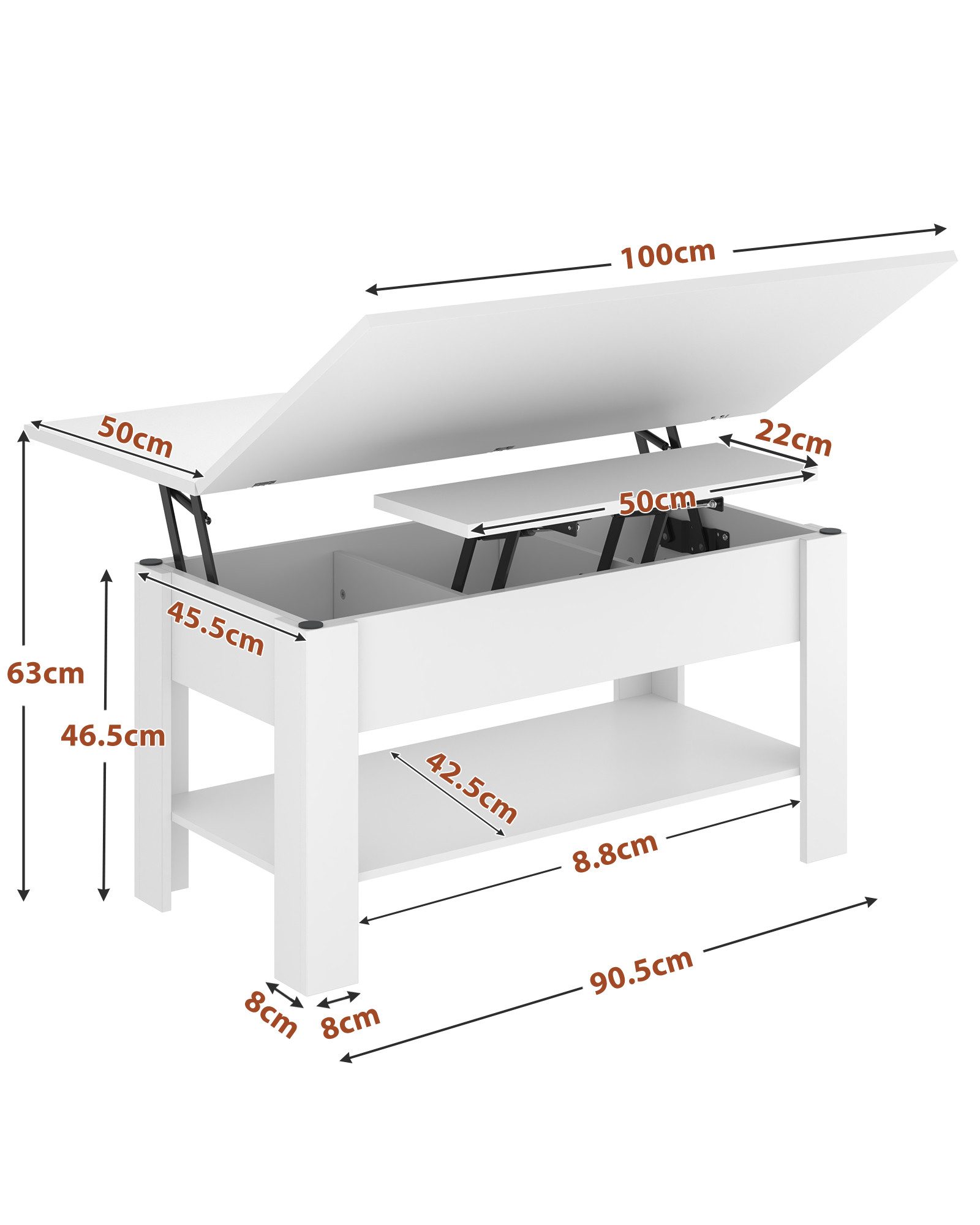 MSMASK Couchtisch Höhenverstellbarer Kaffeetisch mit Verstecktem Stauraum, günstig online kaufen