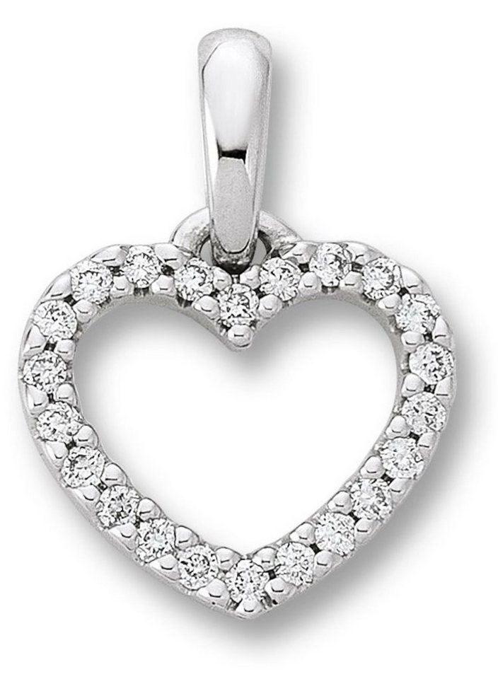ONE ELEMENT Kettenanhänger 0.11 ct Diamant Brillant Herz Anhänger aus 585  Weißgold, Damen Gold Schmuck Herz, Breite : 10,40 mm - Höhe : 13,70 mm  incl. Öse