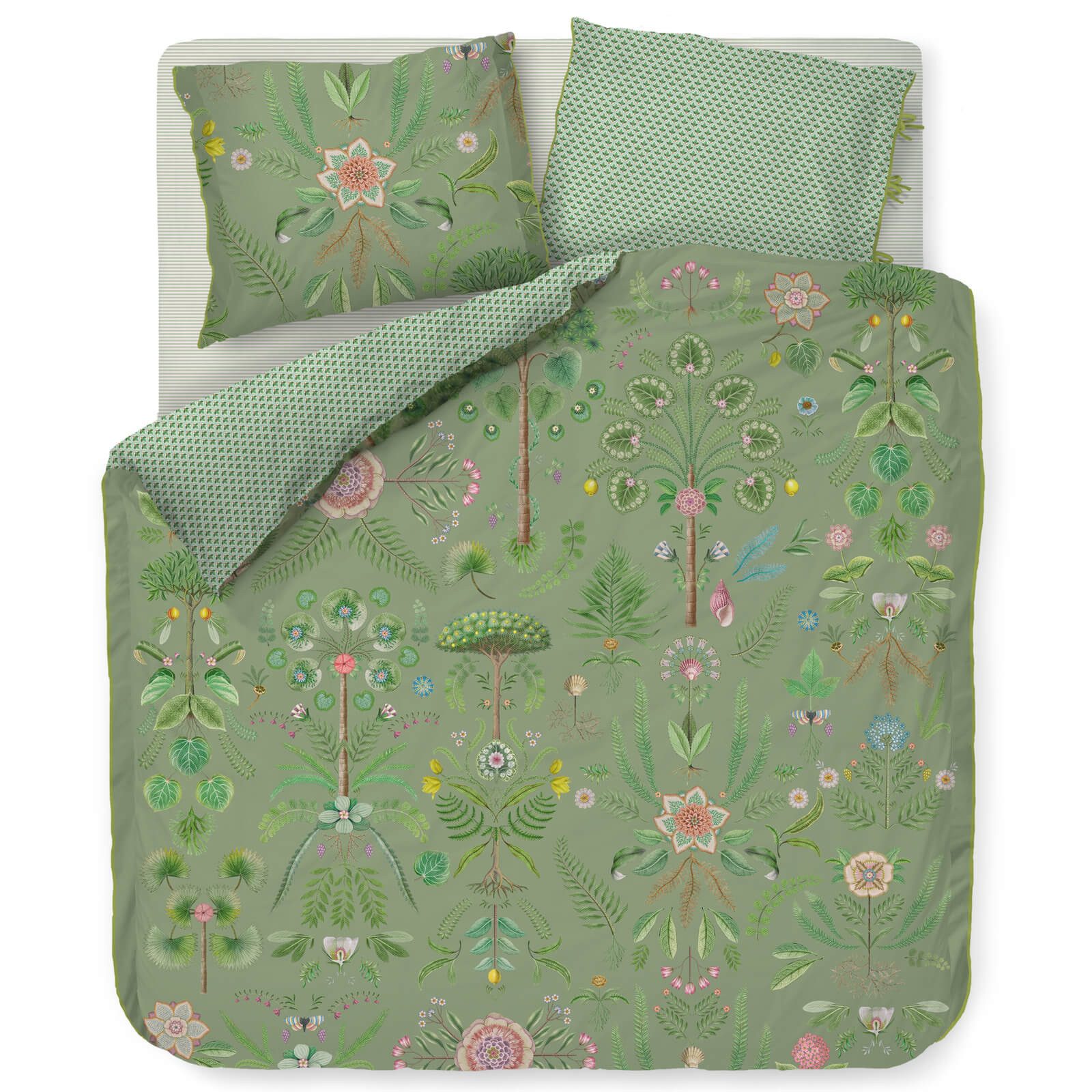 PiP Studio Bettwäsche Bamboleo Grün, Perkal, 2 teilig, Blüten, florale Elemente, Muscheln