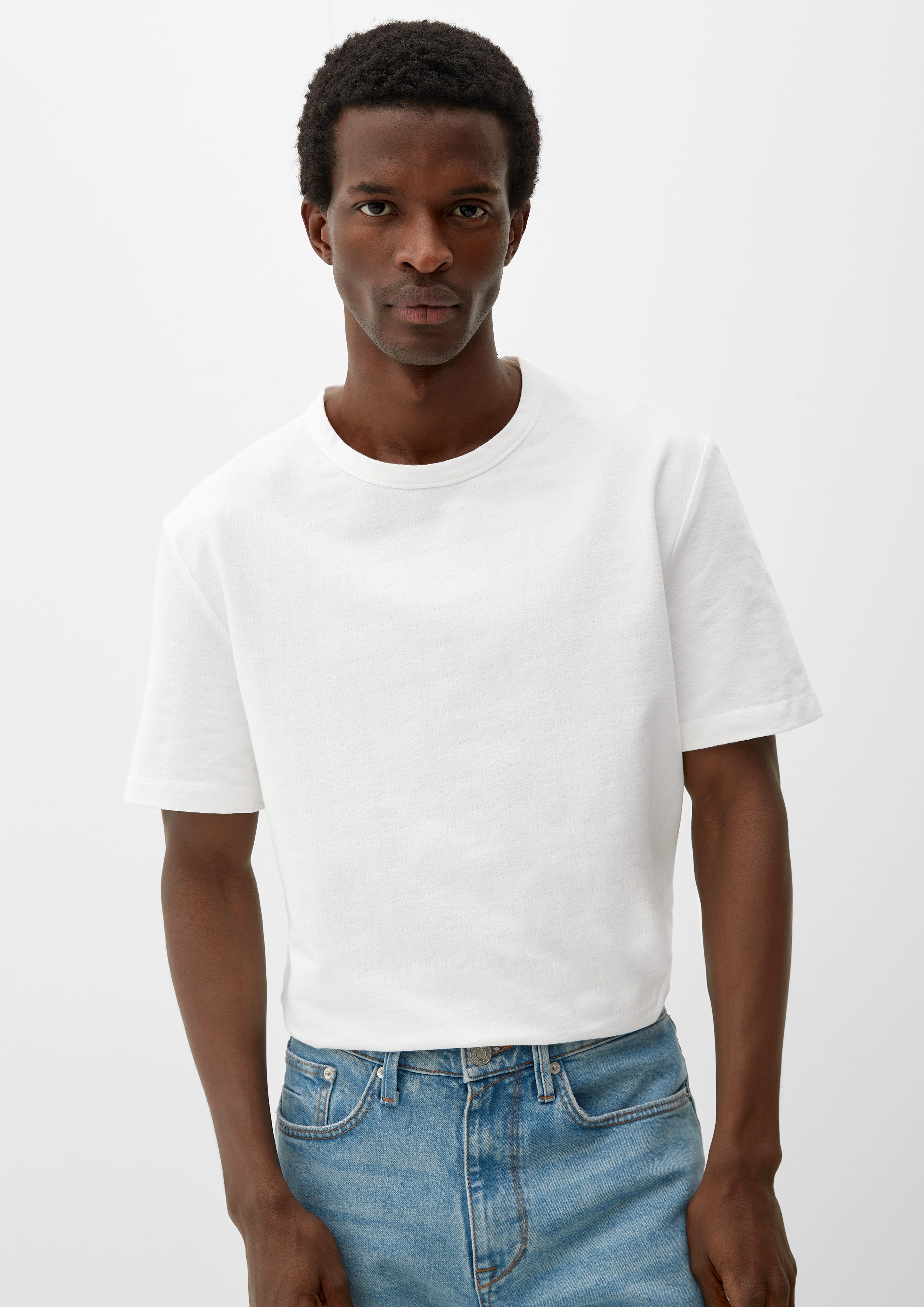 Kurzarmshirt s.Oliver aus Seersucker T-Shirt weiß Blende