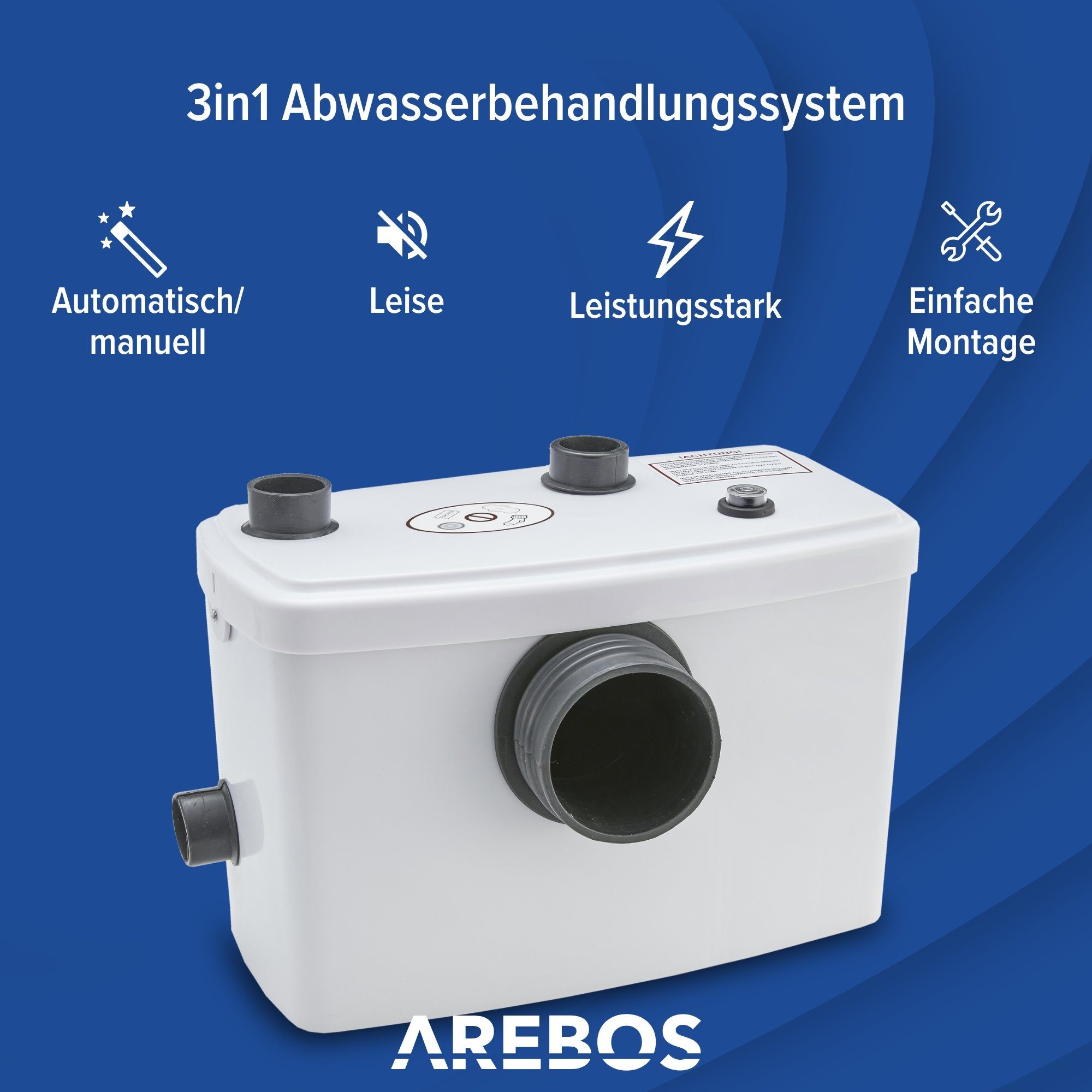 Arebos Hebeanlage Abwasser, 600 W, für WC, Dusche, Waschbecken, 100 l/min, weiß, Max. Förderhöhe: 7 m,Sonstige Zuläufe: 40 mm, Abgangsleitung: 40 mm