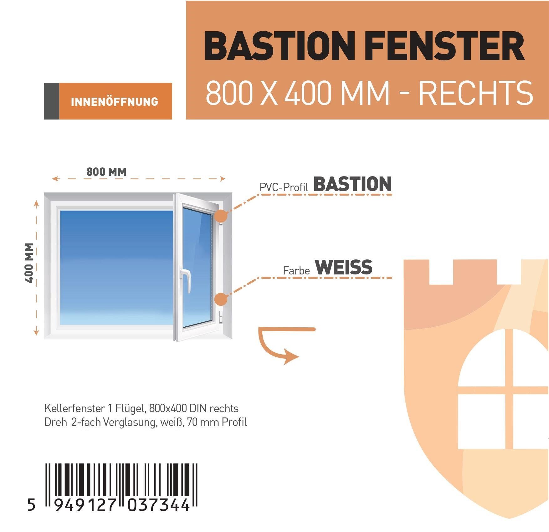 SN DECO GROUP Kellerfenster 1 Flügel Dreh-Kipp 2-fach Verglasung weiß 70 mm Profil, (Set), RC2 Sicherheitsbeschlag, Hochwertiges 5-Kammer-Profil