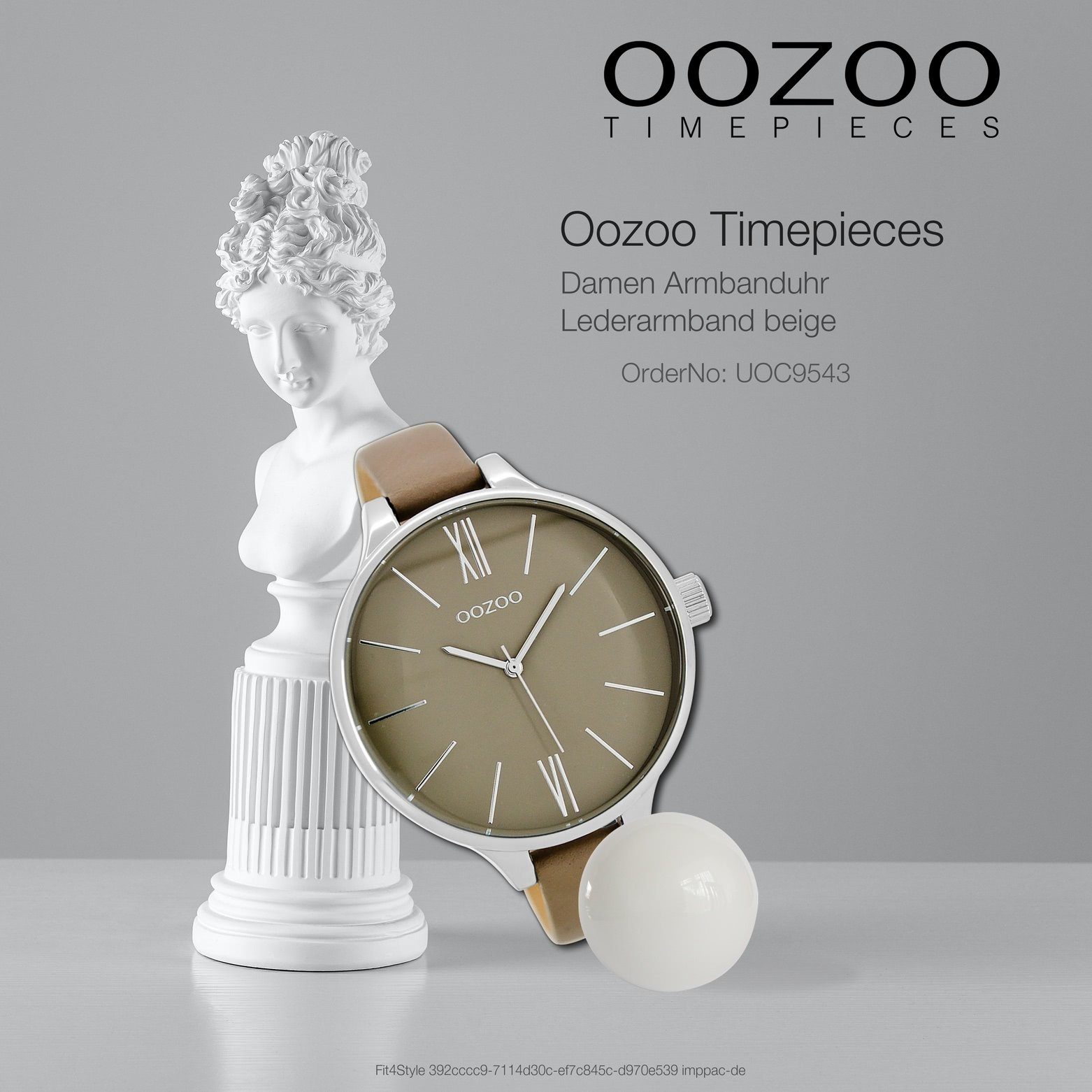 OOZOO Quarzuhr Damen (ca. groß Damenuhr rund, Oozoo beige, Fashion-Style Armbanduhr Lederarmband, 45mm)