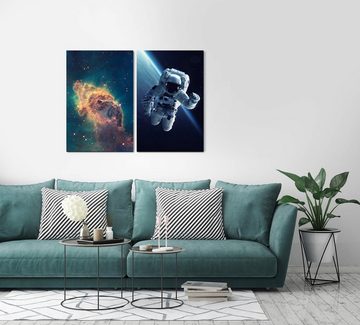 Sinus Art Leinwandbild 2 Bilder je 60x90cm Nebula Astronaut Weltraum Weltall Universum Sterne Nasa