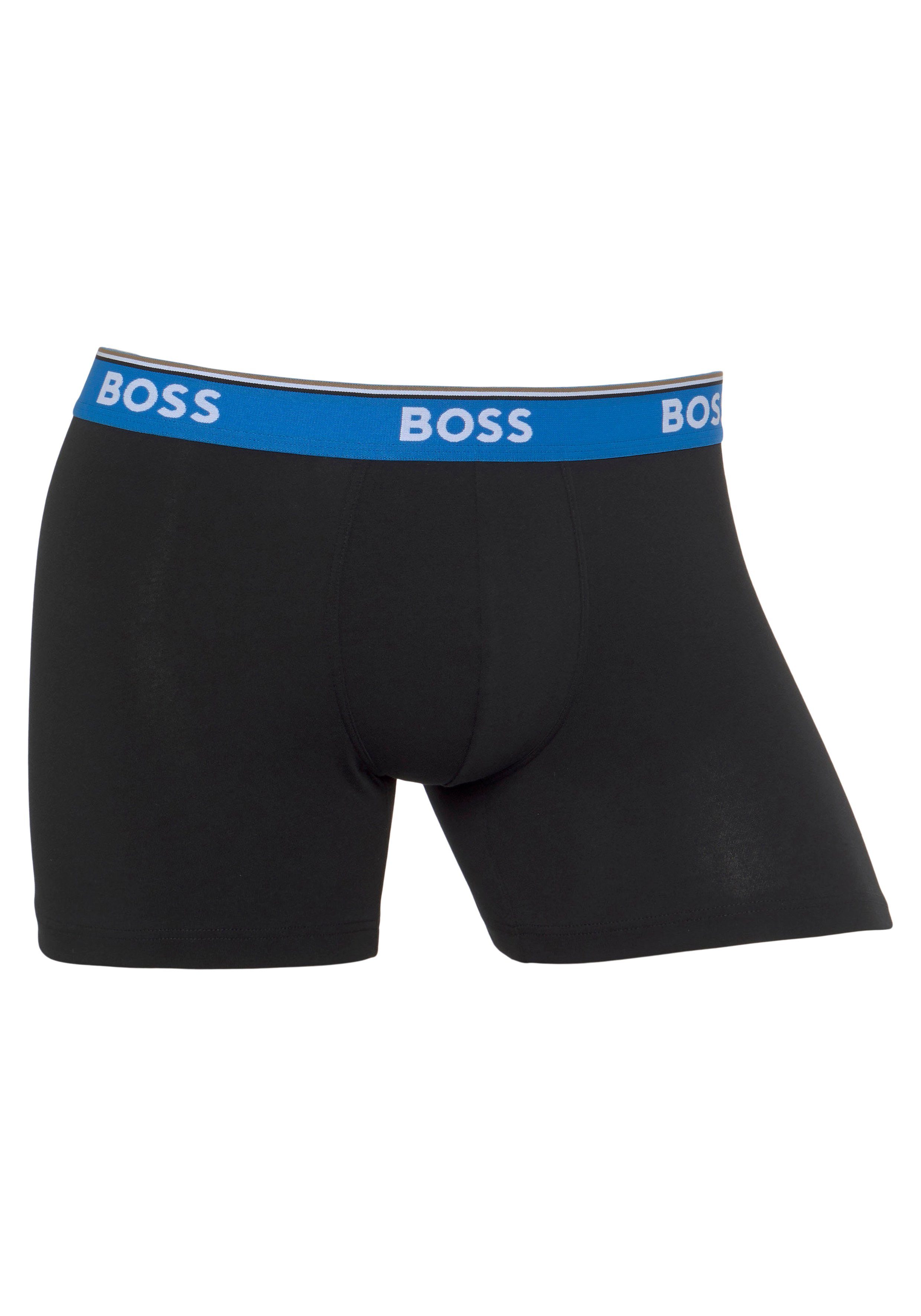 3-St) mit BOSS Power Boxer Schwarz/Blau/Grün Bund (Packung, BoxerBr Logoschriftzug am 3P