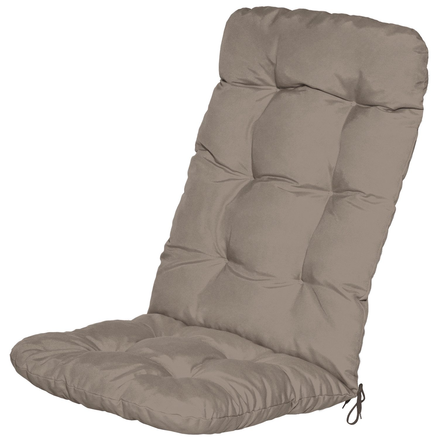 Beautissu Hochlehnerauflage Flair HL, 120x50x8cm, Taupe, Gartenstuhlauflage, Outdoor, UV-beständig, Mit Bändern, Befestigungsschnüre zum Fixieren, UV Lichtechtheit von 5