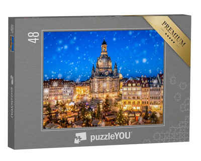 puzzleYOU Puzzle Weihnachtsmarkt vor der Dresdner Frauenkirche, 48 Puzzleteile, puzzleYOU-Kollektionen Sachsen, Dresden, Deutschland, Weihnachten