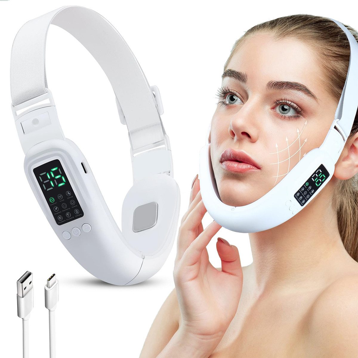 DOPWii Kosmetikbehandlungsgerät Facial Lifter, Elektrischer V-Face Slimmer mit 8 Modi und, 15 Einstellungen zum Anheben und Straffen der Haut