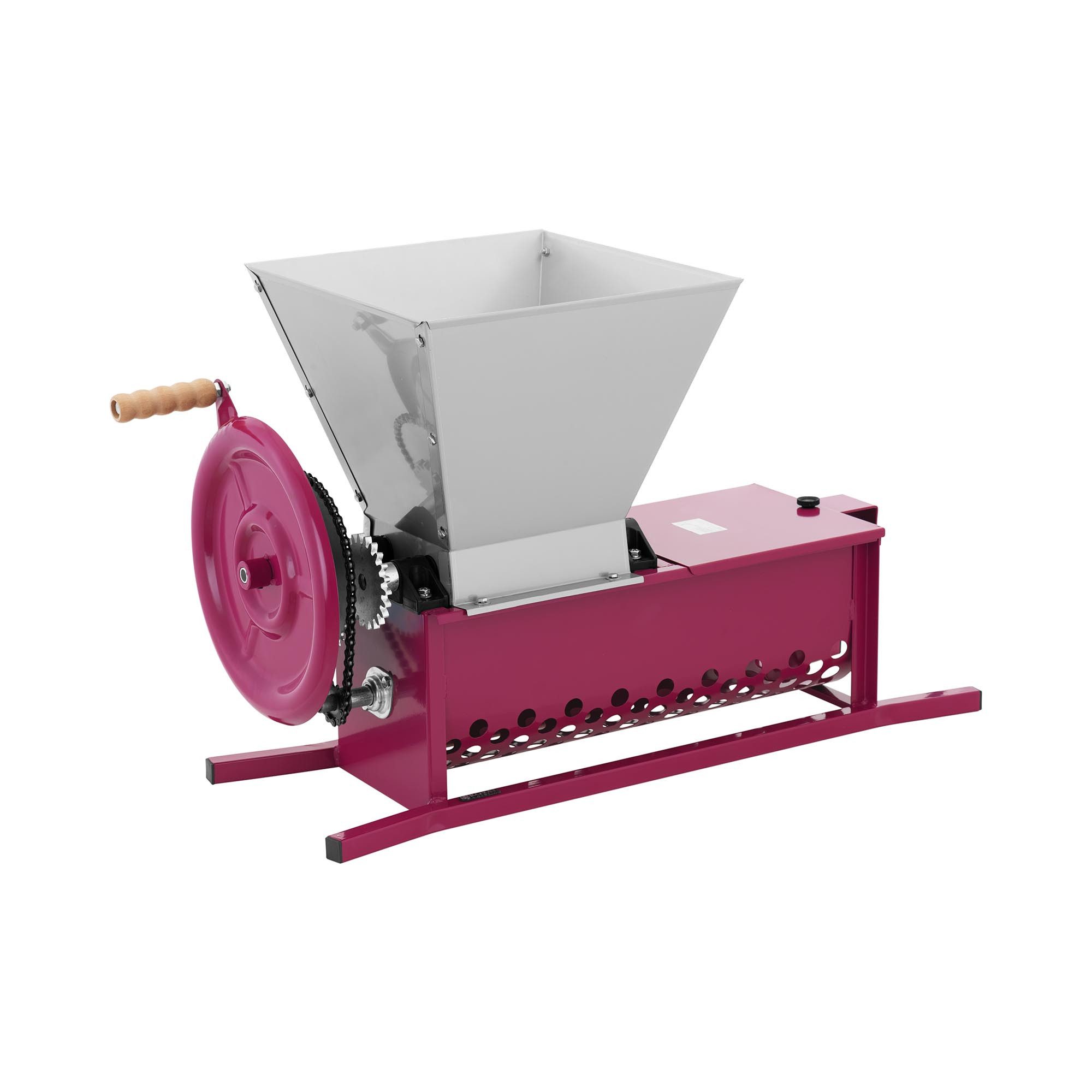 Wiesenfield Obstpresse Trauben Abbeermaschine handbetrieben Edelstahl Traubenmaische stiellos, Edelstahl, Aluminium, Buchenholz, Eisen