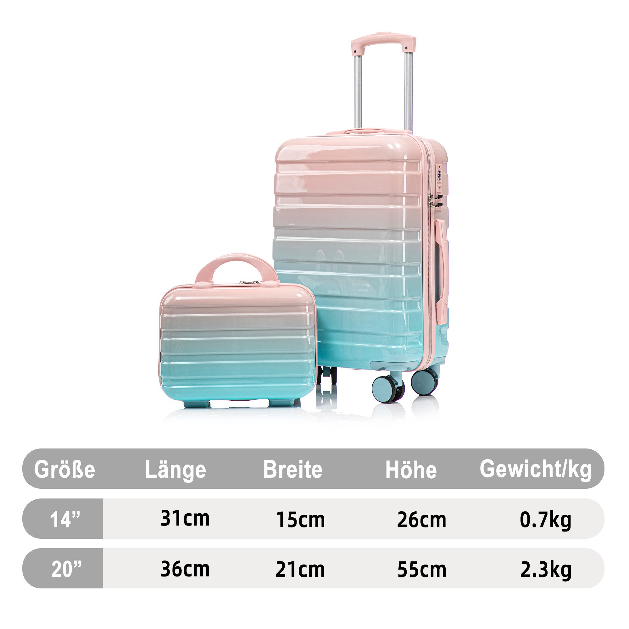 LVHOM Hartschalen-Trolley Handgepäck-Trolley&Koffer 2/4-St.14"/20"/24"/28", leise Rädern für Tour, Geschäftstrip, Familienurlaub, längere Erkundungen, Flughafentransfers