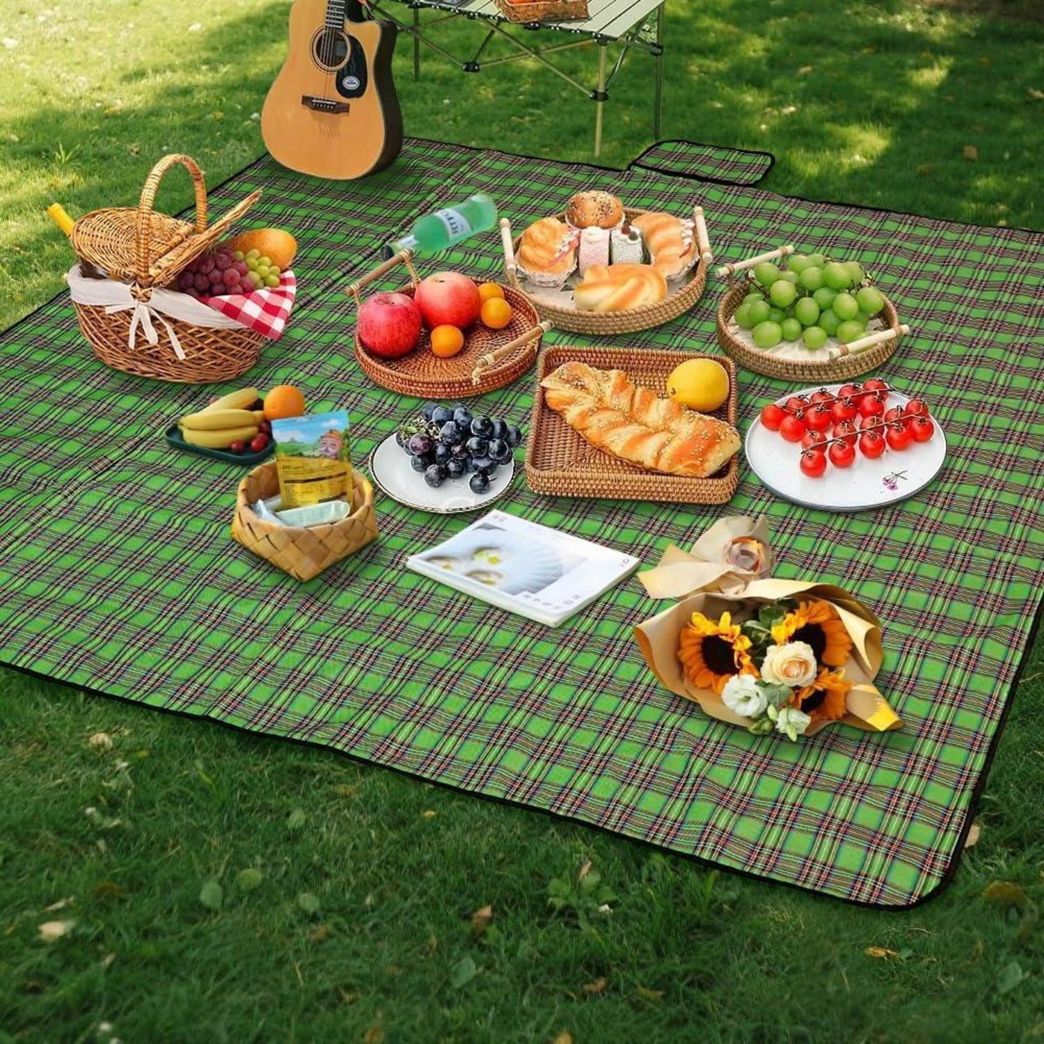 Picknickdecke Picknickdecke wasserdicht faltbar waschbar Grün Streifen 200 x 200 cm, LuxusKollektion