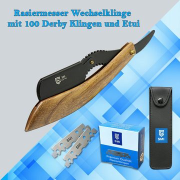 SMI Rasiermesser Holzgriff Rasiermesser Wechselklinge Bartrasierer mit 100 Klingen