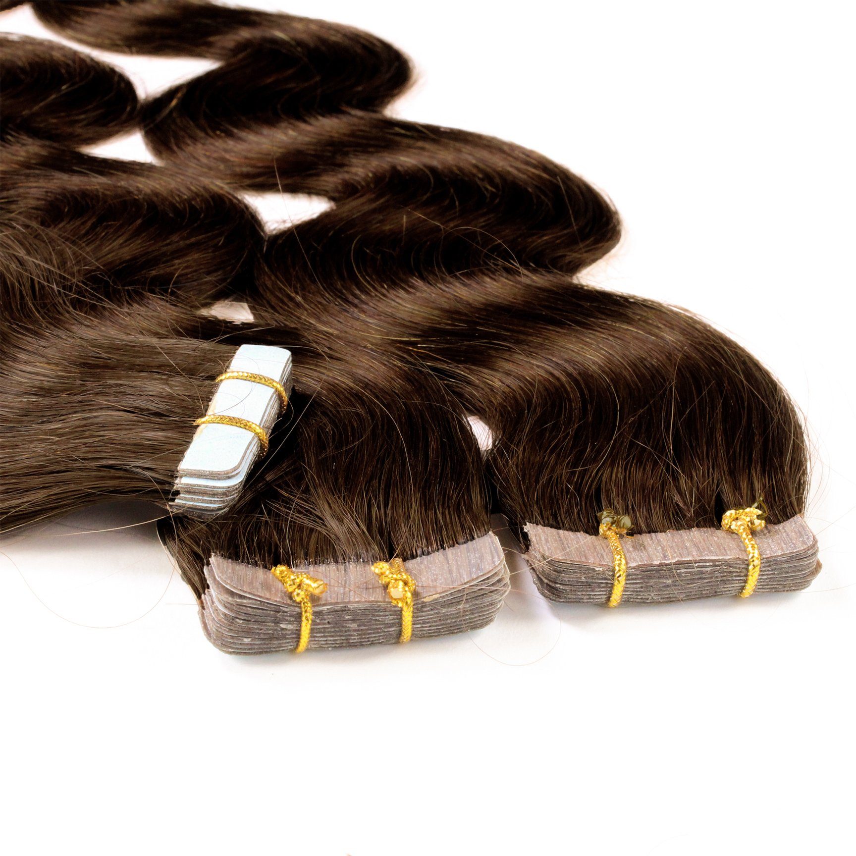 hair2heart Echthaar-Extension Tape Extensions gewellt #6/3 Gold Dunkelblond 40cm