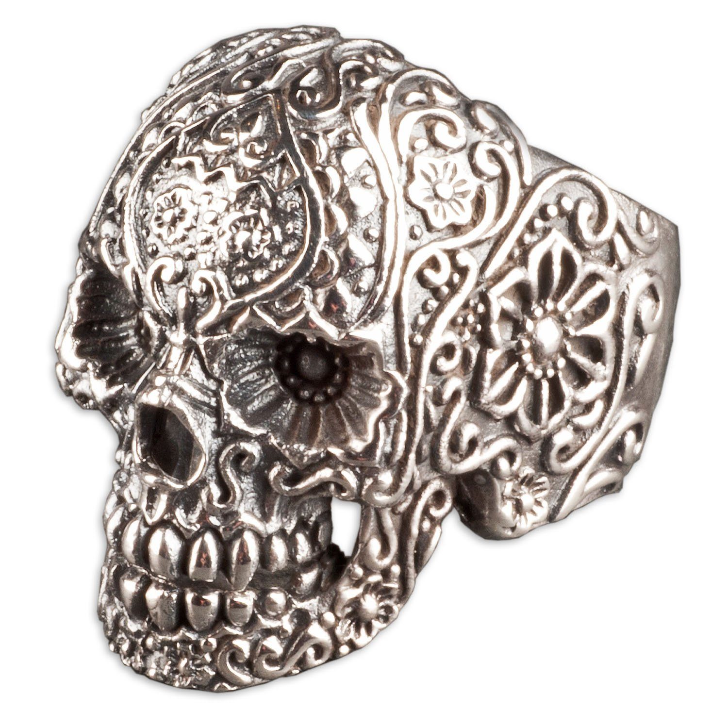 viva-adorno Silberring Totenkopf Ring Sugar Skull Tattoo Tribal Blumen Blüt günstig online kaufen