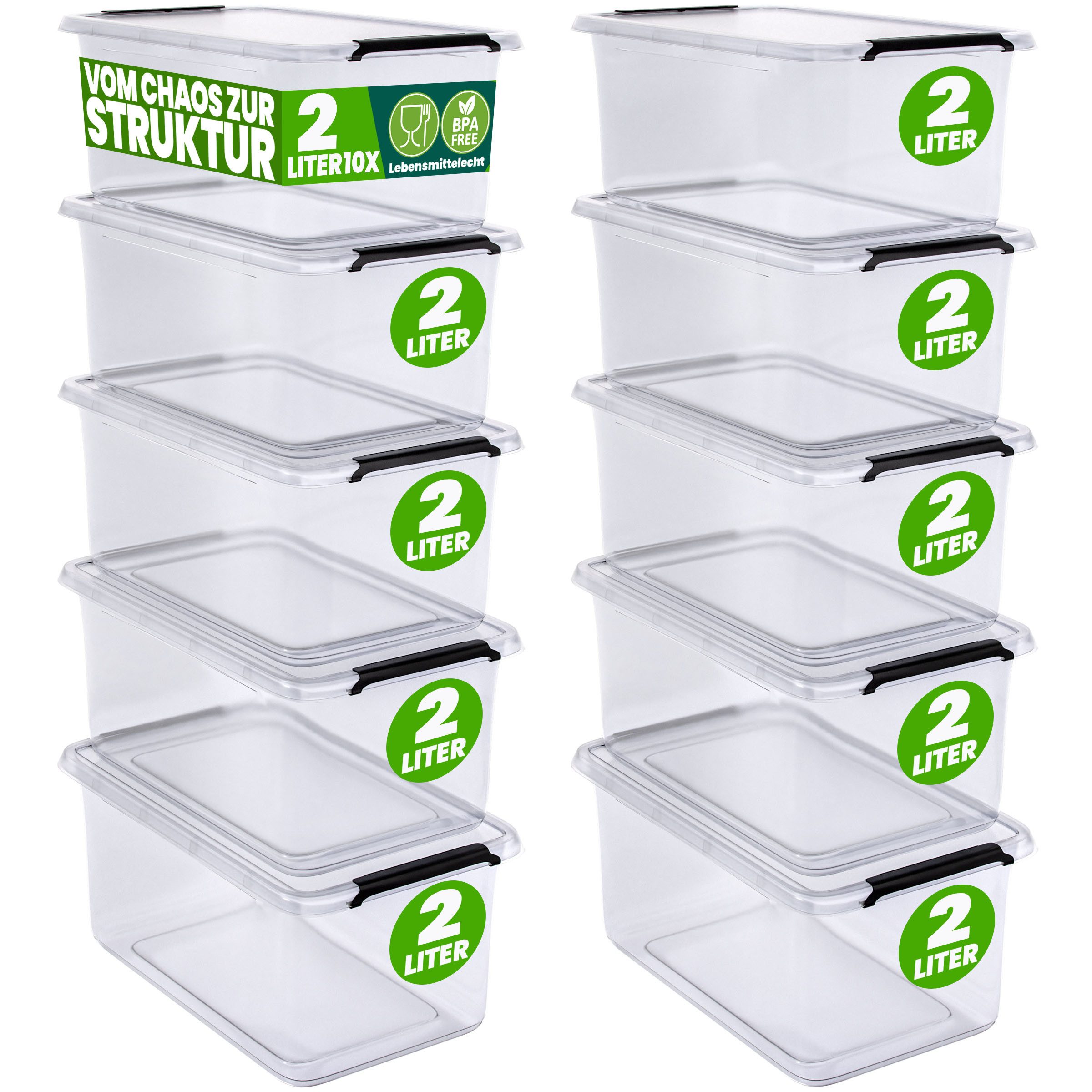 Deuba Aufbewahrungsbox, 2L Deckel Kunststoff Organizer Ordnungsboxen BPA frei stapelbar Küche