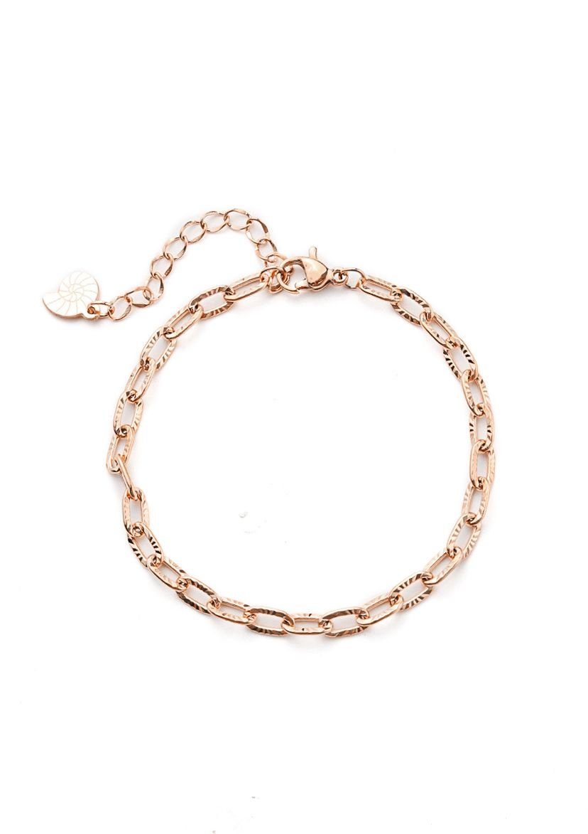 Hey Happiness Gliederarmband 18K Roségold vergoldet, Glieder Kettchen strukturiert, Edelstahl Damen Armkette Chunky, wasserfest