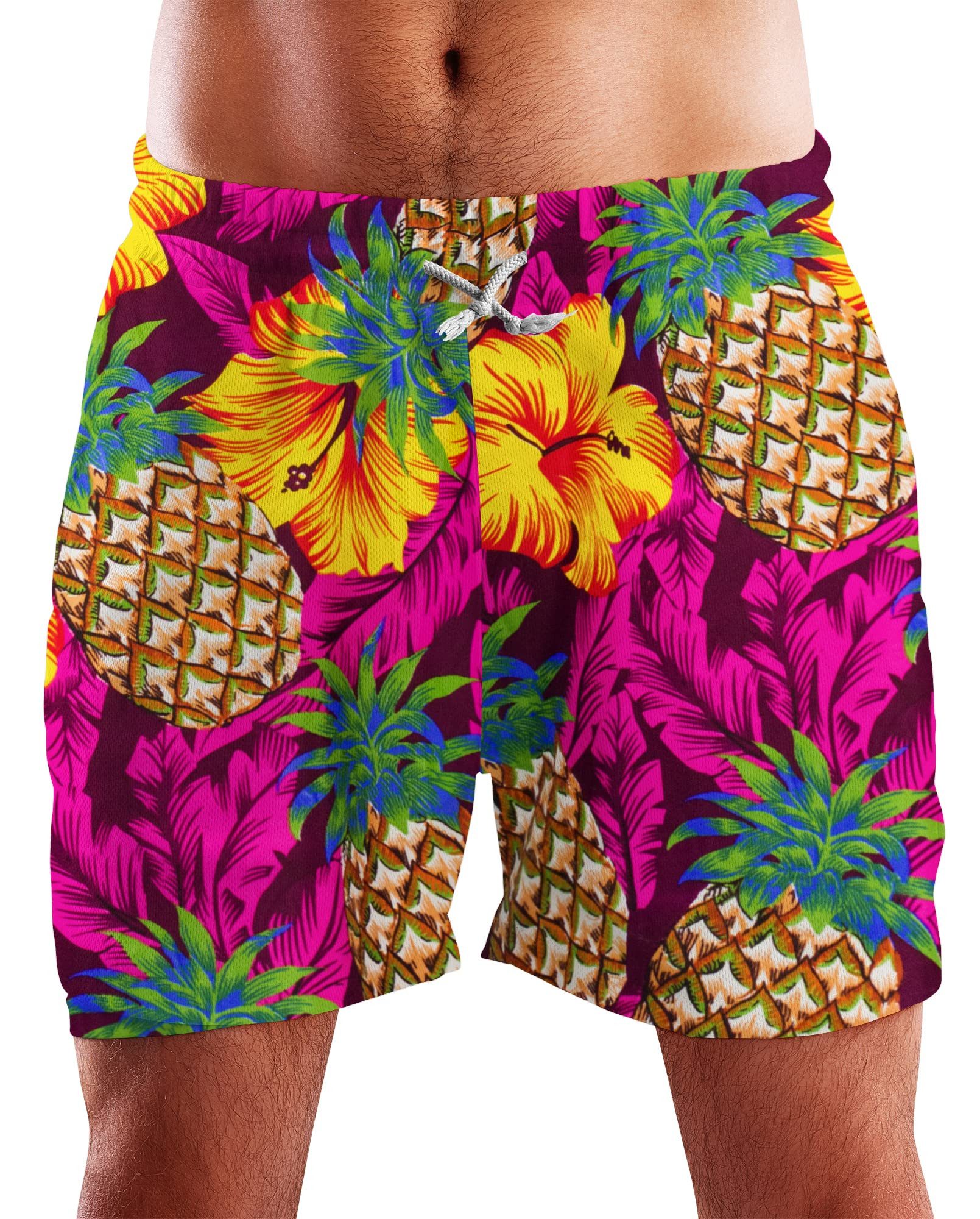 King Kameha Badeshorts Pineapple Hibiscus Hawaii Bade-Shorts Mesh-Einsatz Kordelzug Mit integriertem Mesh-Innenslip für extra Komfort