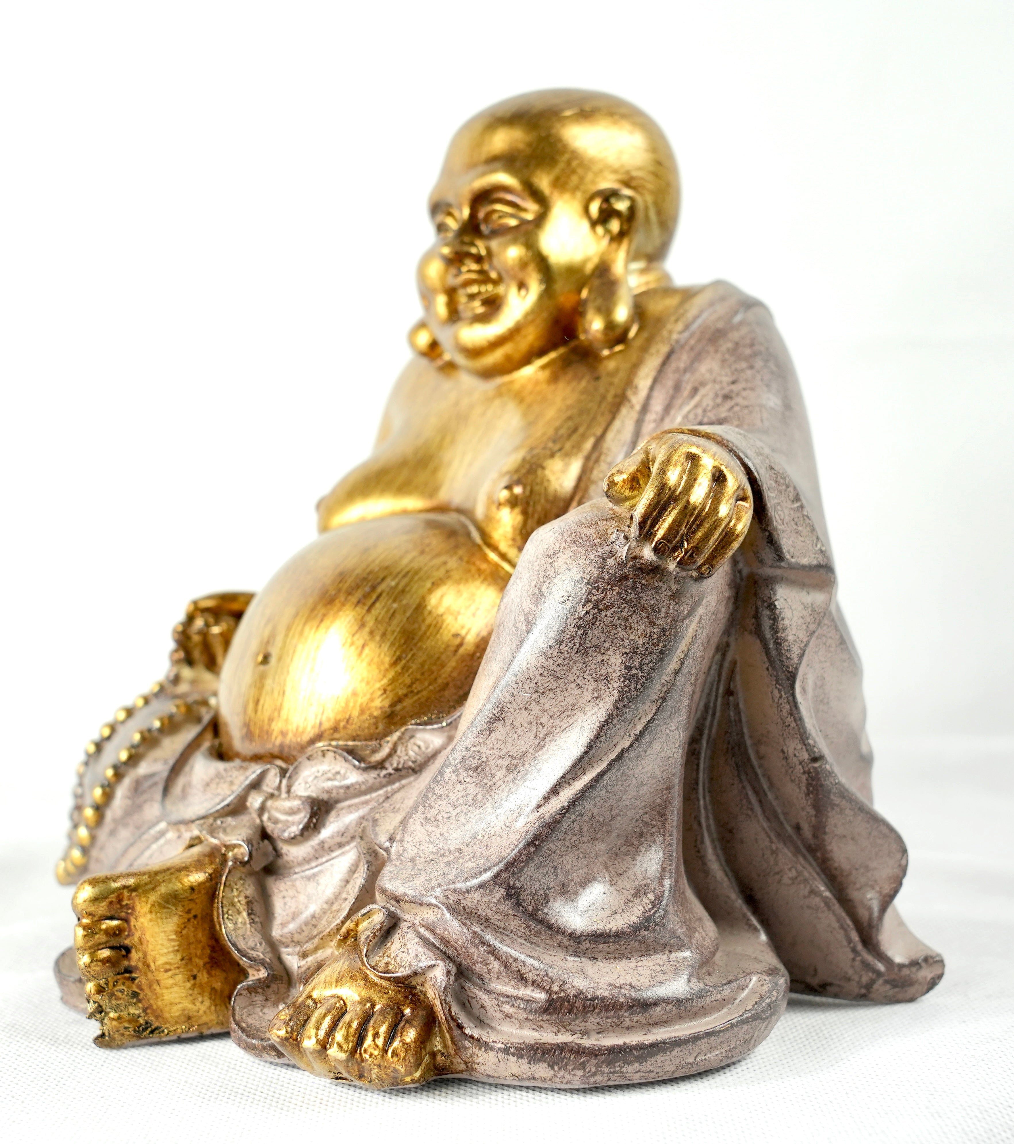 Handbemalte Skulptur Ruhe Dekoobjekt GILDE dicker Buddha Lachender für Kraft und