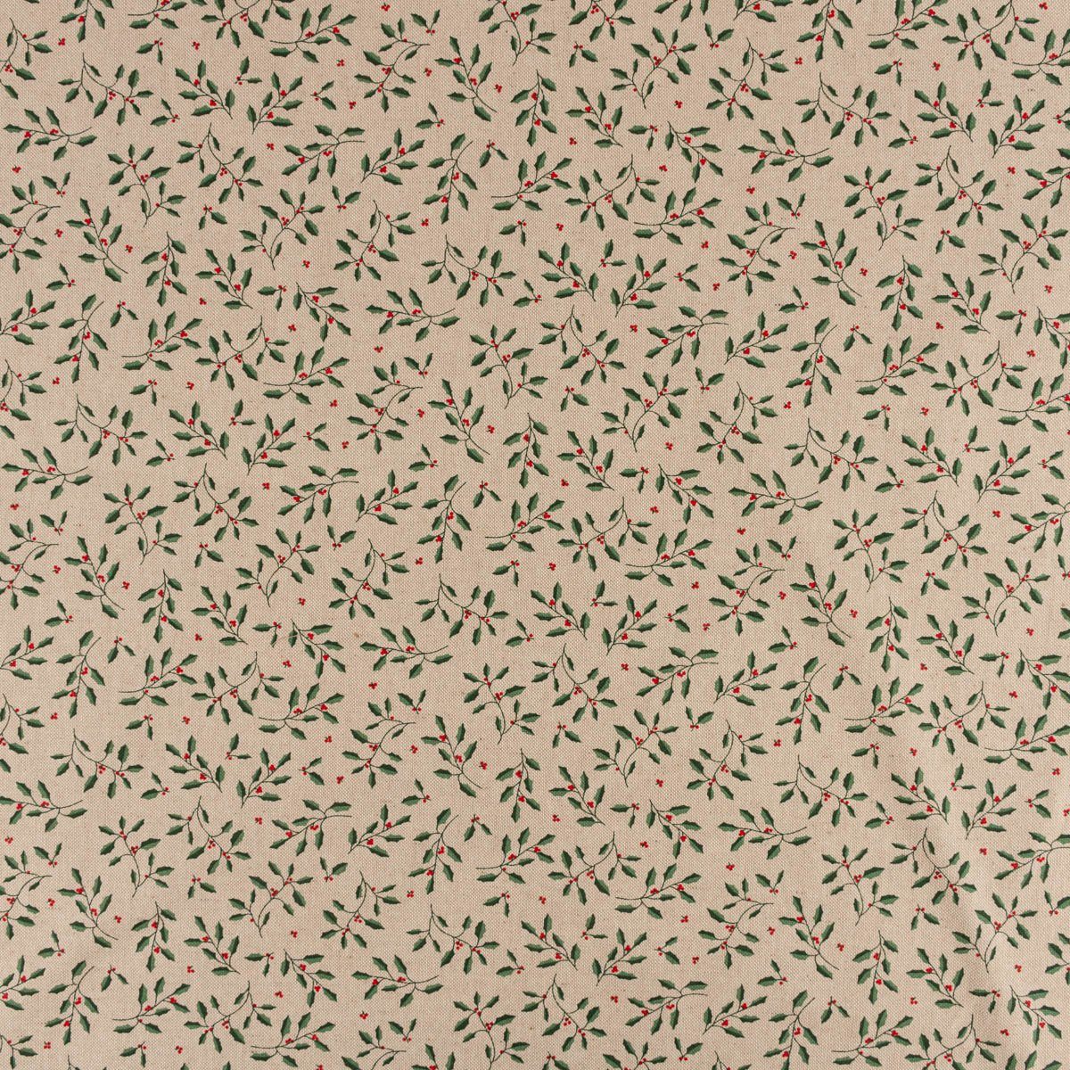 Thumbnail - SCHÖNER LEBEN. Stoff Weihnachtsstoff Dekostoff Leinenlook Stechpalmenzweige natur 1,40m, atmungsaktiv