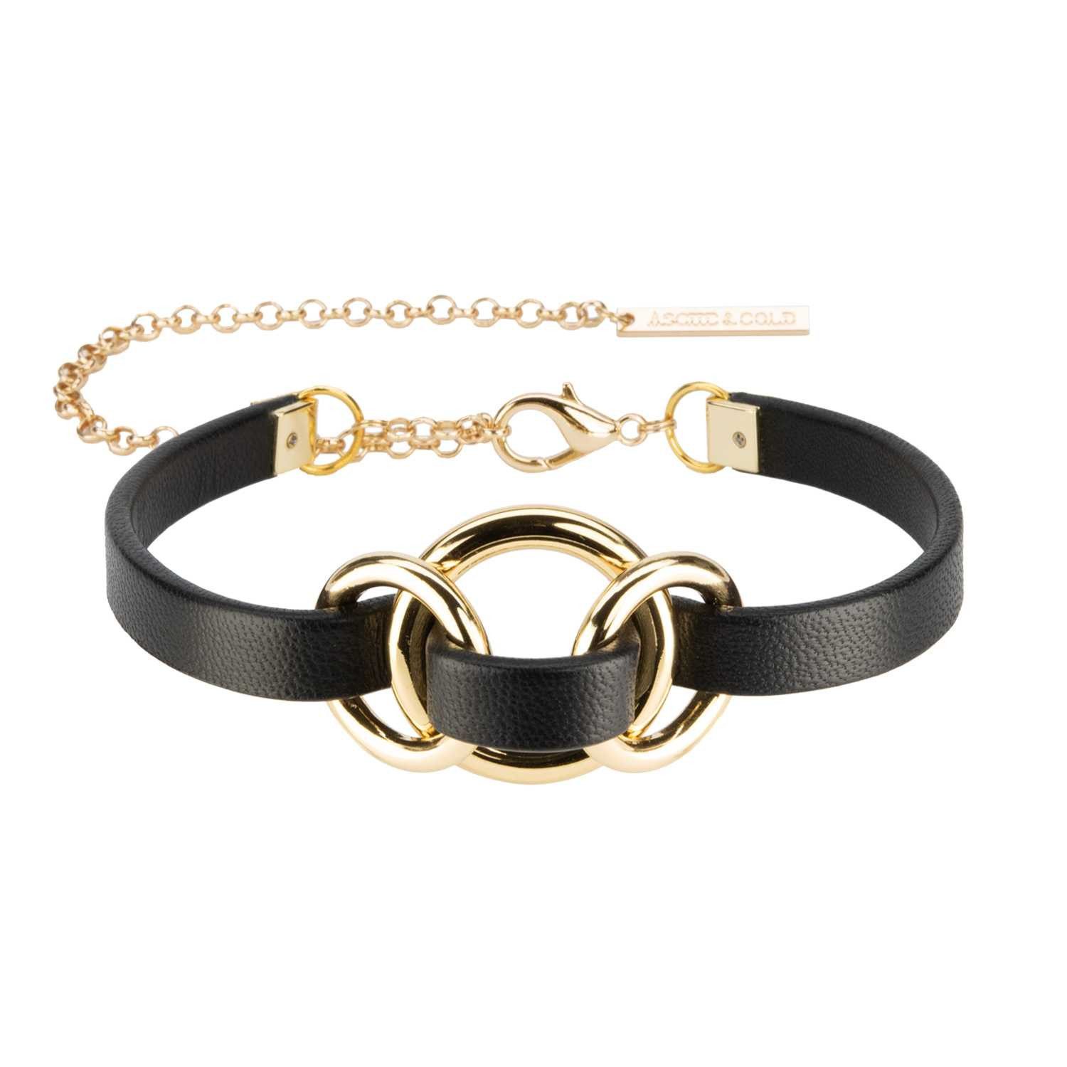 Asche & Gold Choker Alodie Lederhalsband handgerfertigt schwarz/gold