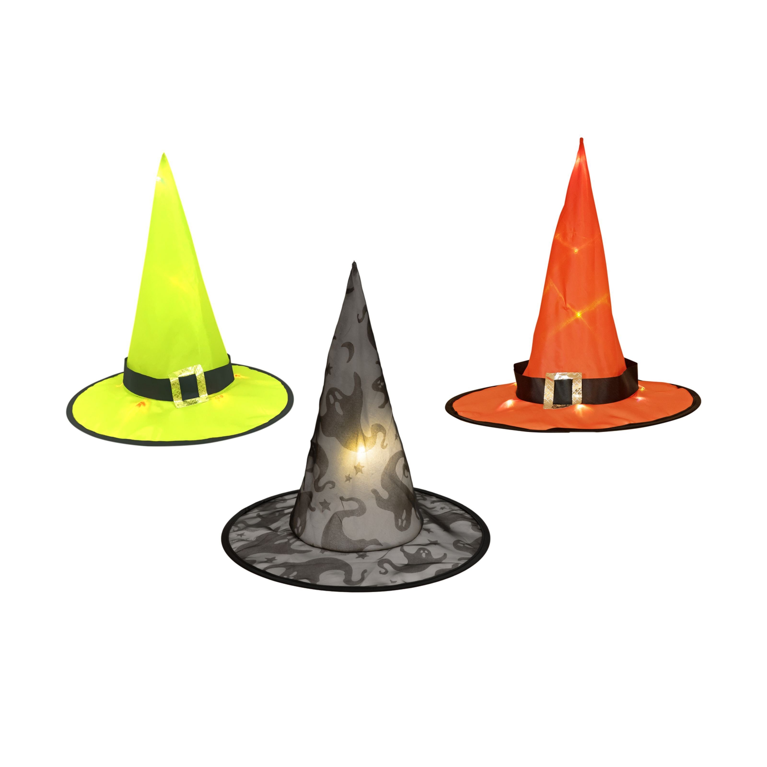 EUROPALMS Dekofigur (Deko und Möbel, Halloweendeko), Halloween Hexenhut 3er Set, beleuchtet, 36cm - Halloweendeko