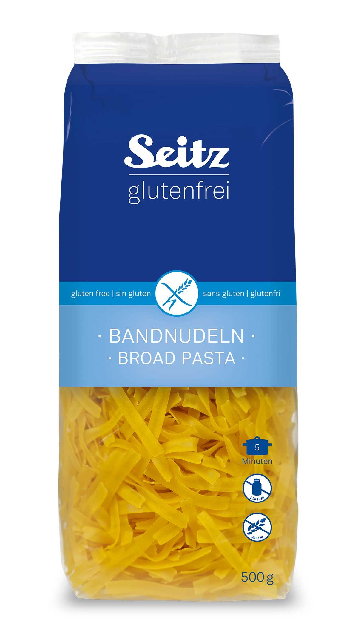 Seitz glutenfrei Nudeln, Seitz Glutenfreie Bandnudeln Broad Pasta ohne Eier Beutel 500g