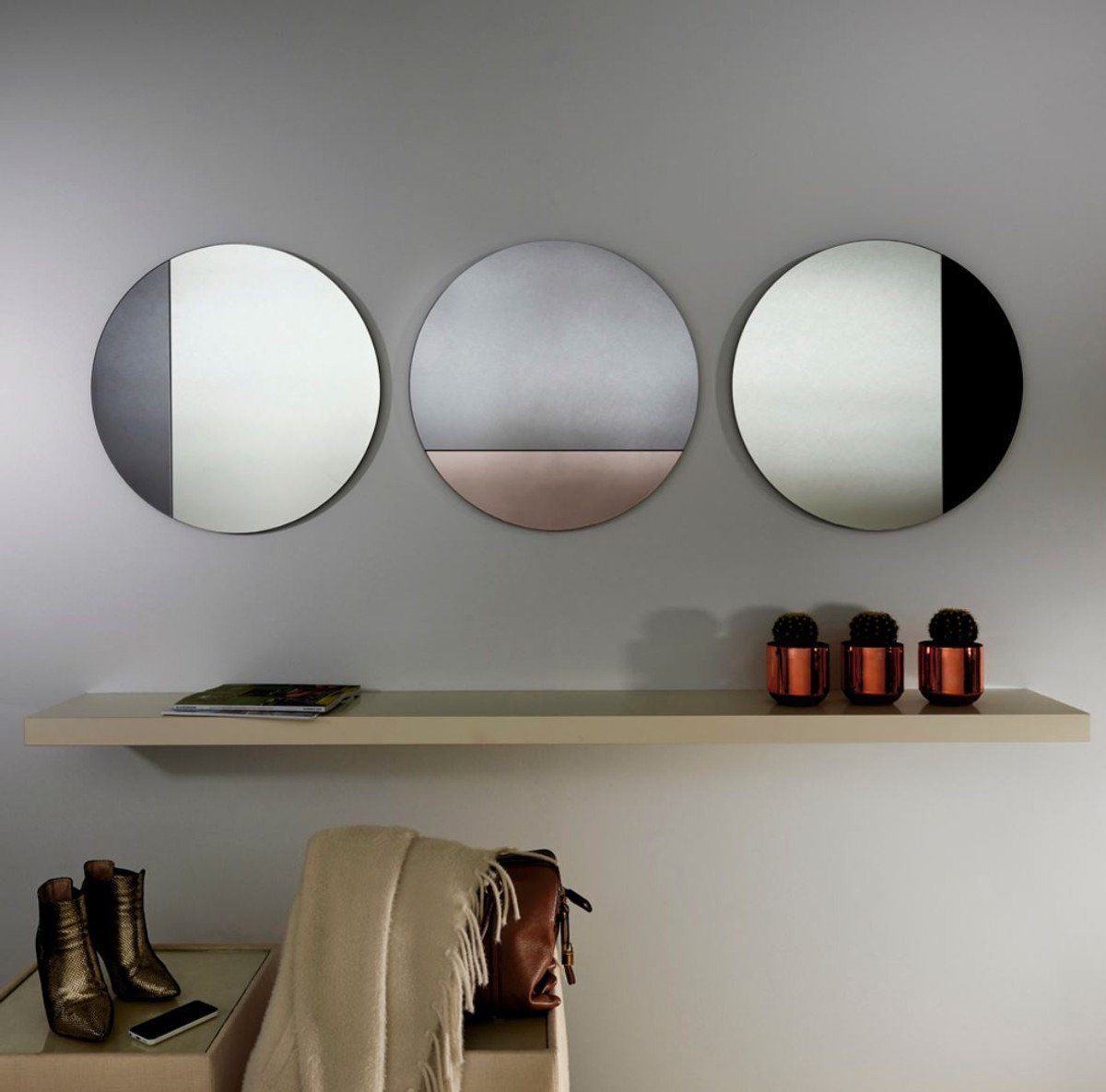 & Casa Designermöbel - Padrino Grau 58 Spiegel Luxus Ø Accessoires Spiegel cm