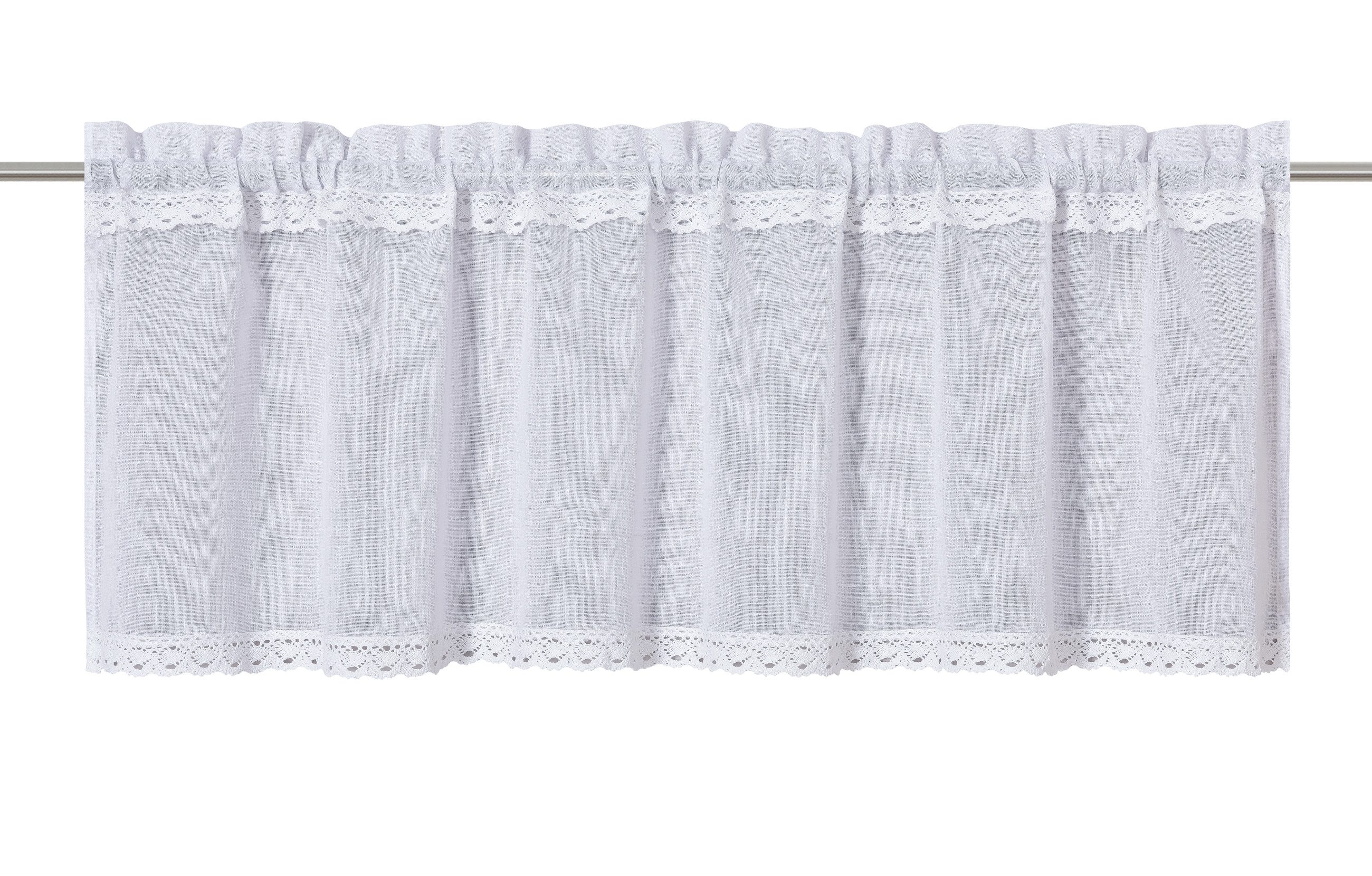 ELBERSDRUCKE Scheibengardine Bistrogardine Edna Stickerei weiß halbtransparent 45x140 cm (1 St), halbtransparent, Kurzgardine mit Tunneldurchzug