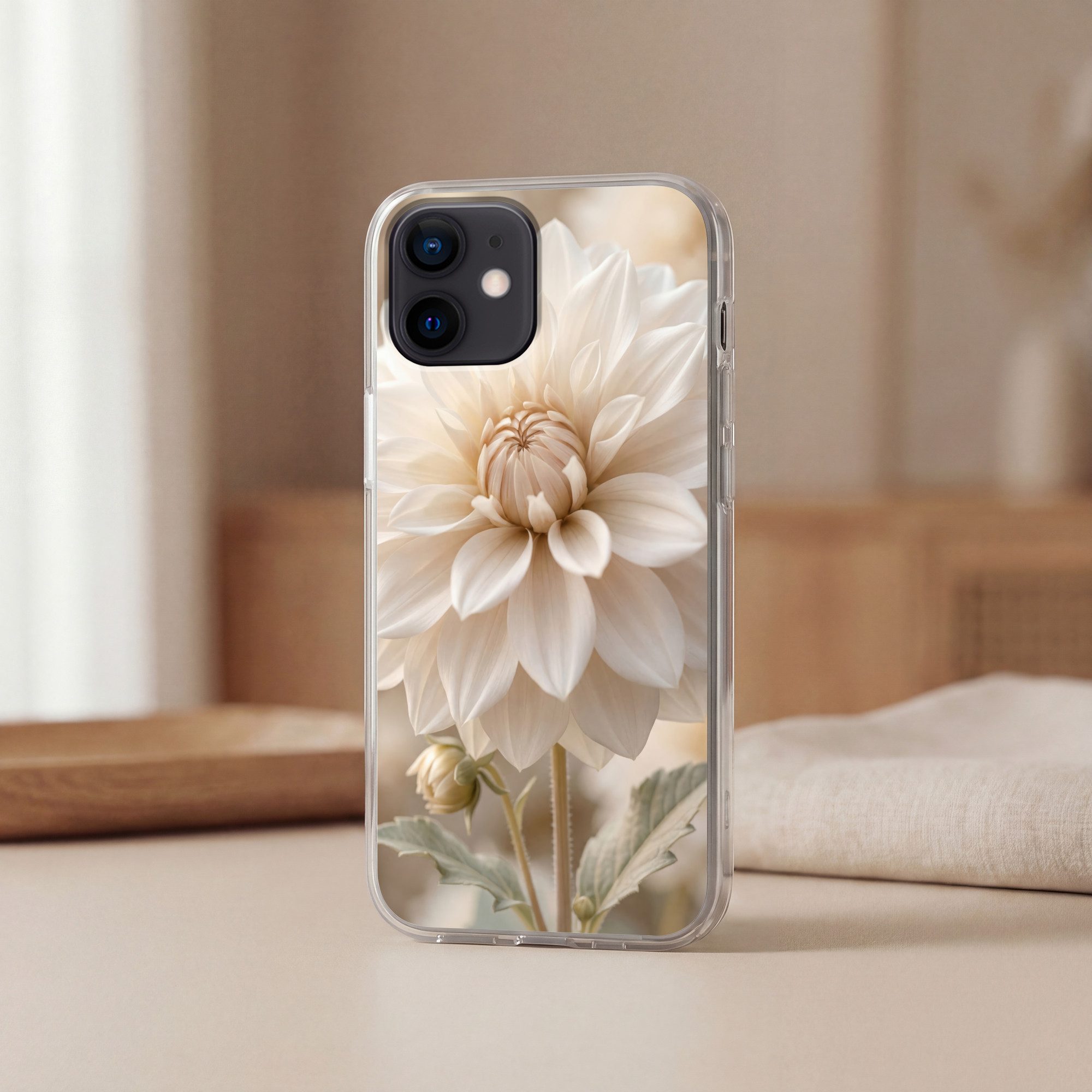 MuchoWow Handyhülle für Apple iPhone 12 Pro Blume - Dahlie - Weiß, Smartphone-Bumper, Print, Handy Schutzhülle Dünn