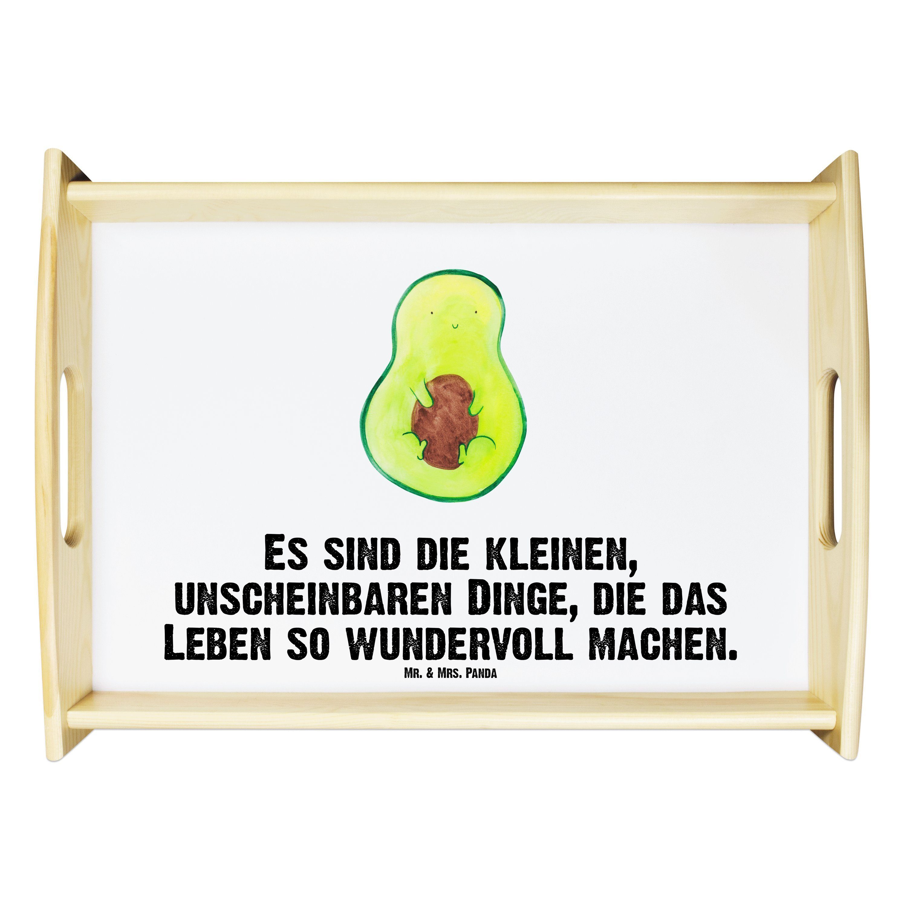 Vegan, Avocado (1-tlg) lasiert, Echtholz Kern Mr. Geschenk, Frühstückstablett, Weiß - mit - Panda Mrs. Pflanze, Tablett &