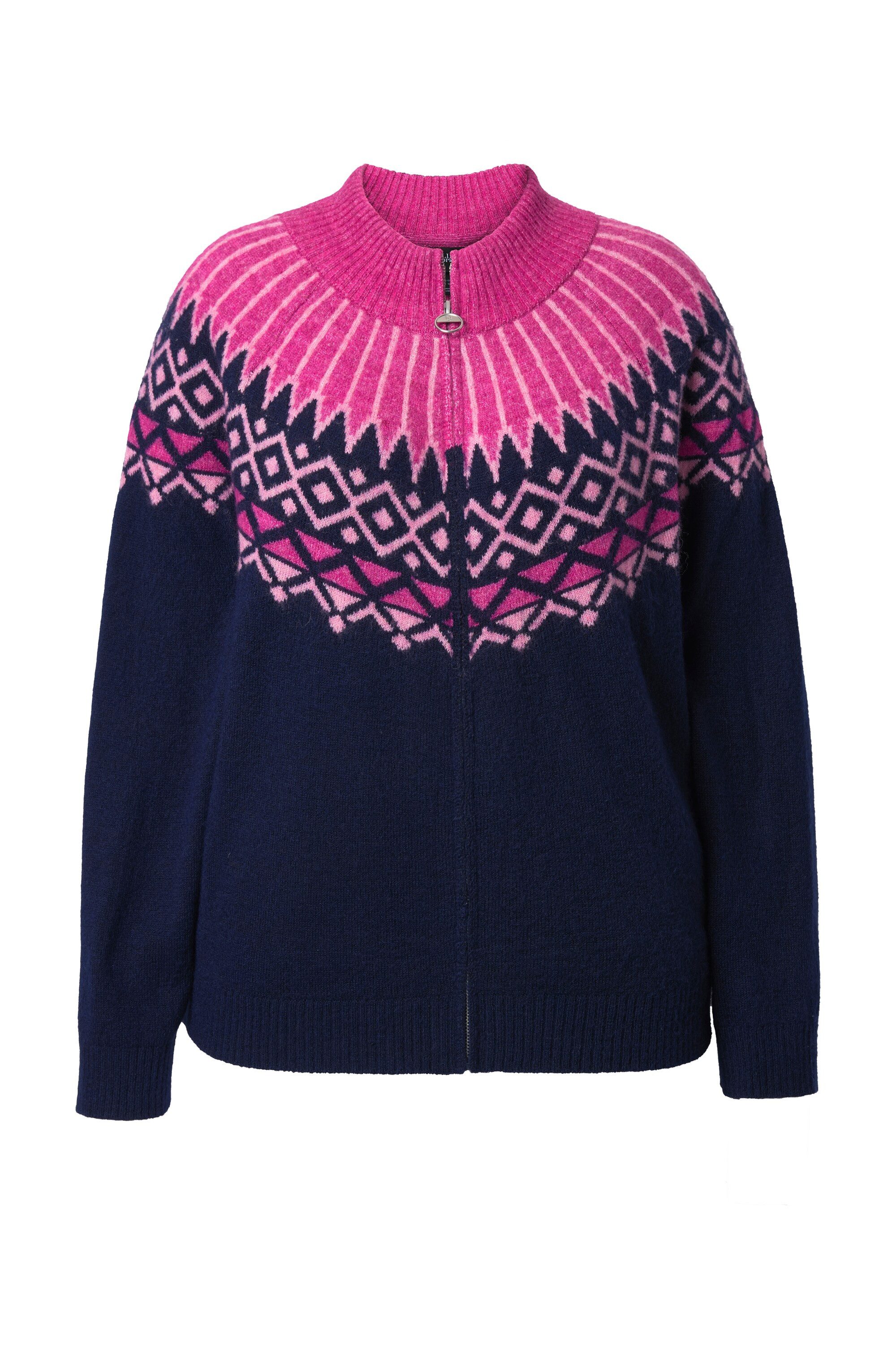 Ulla Popken Strickjacke Norweger-Strickjacke Stehkragen Reißverschluss günstig online kaufen