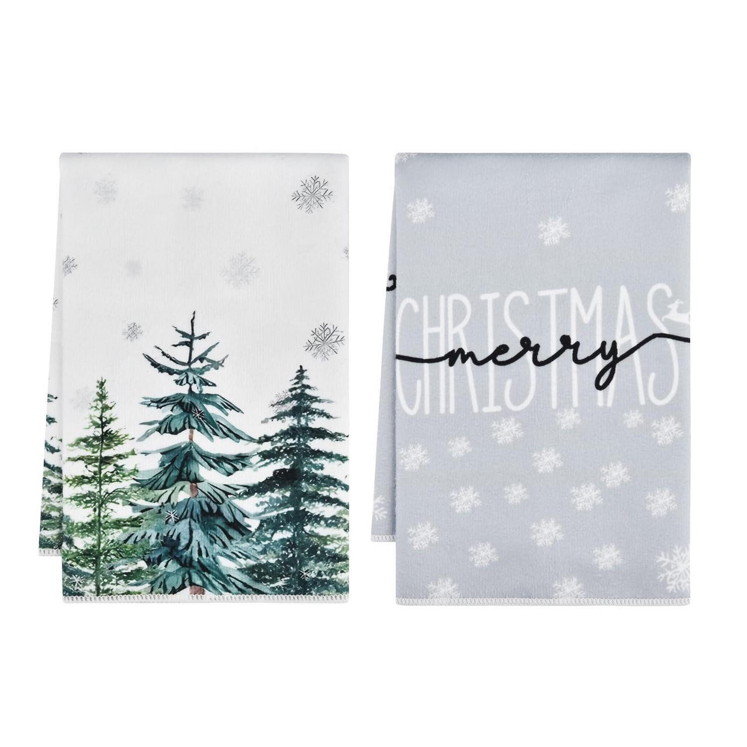 LuxusKollektion Geschirrtuch Küchentücher 2er Set Schneeflocken Kiefern 40x60cm